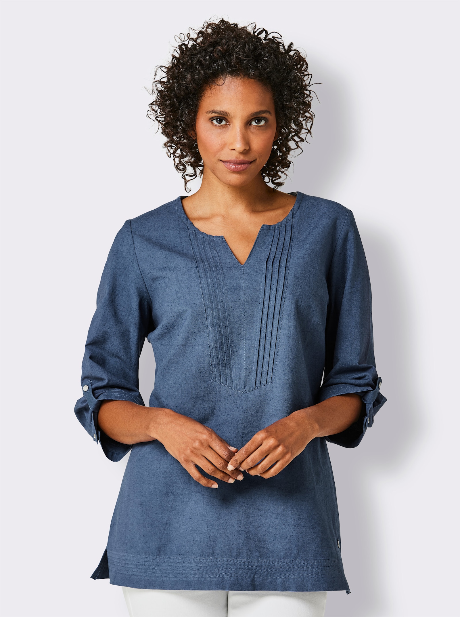 CREATION L PREMIUM Leinenbluse im Tunika-Stil - jeansblau