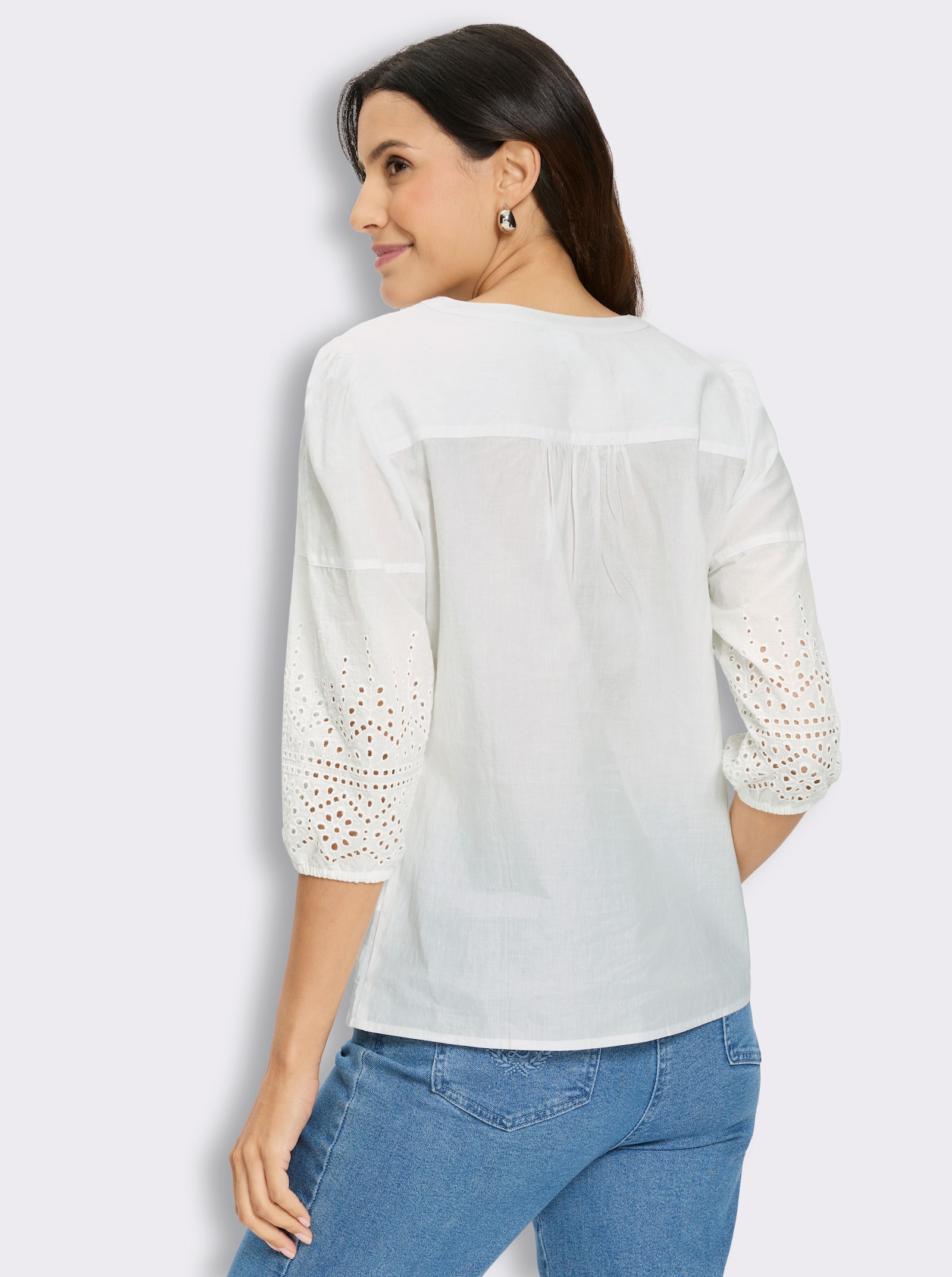 Baumwollbluse mit Madeira-Stickerei - champagner