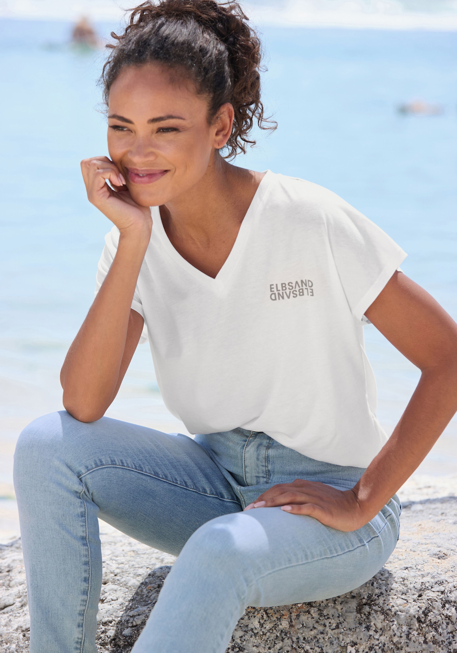 Elbsand T-shirt en V - blanc