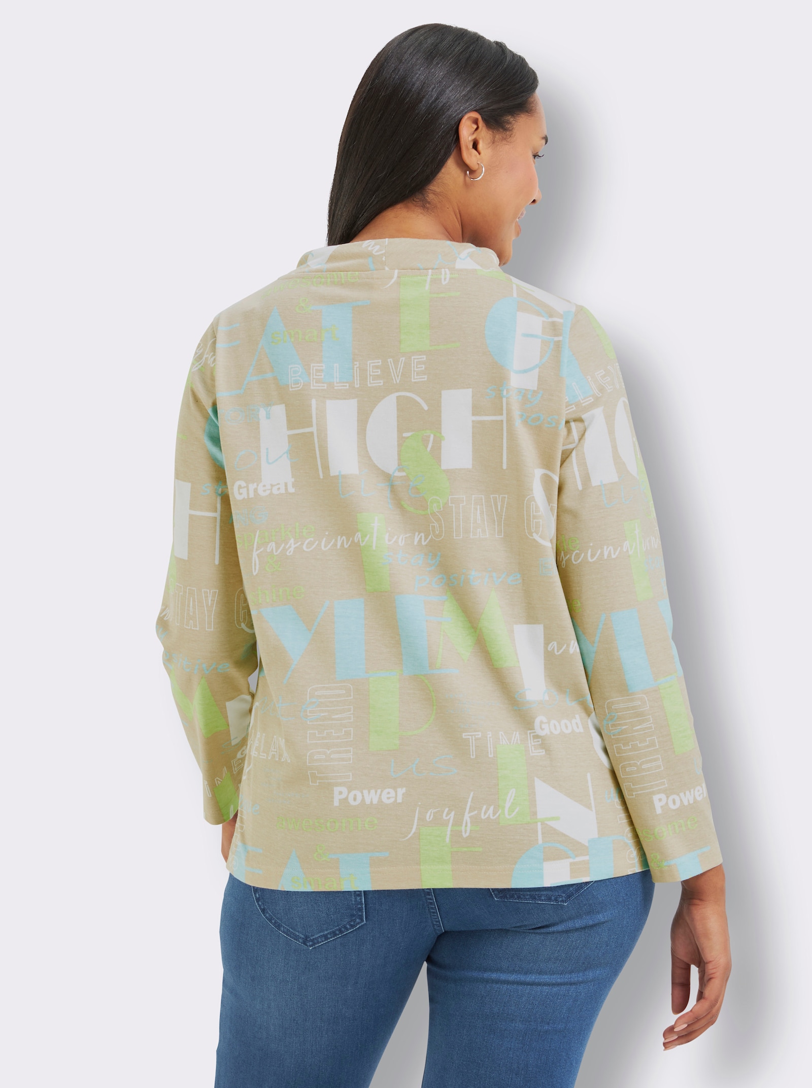 Langarmshirt - sand-mint-bedruckt