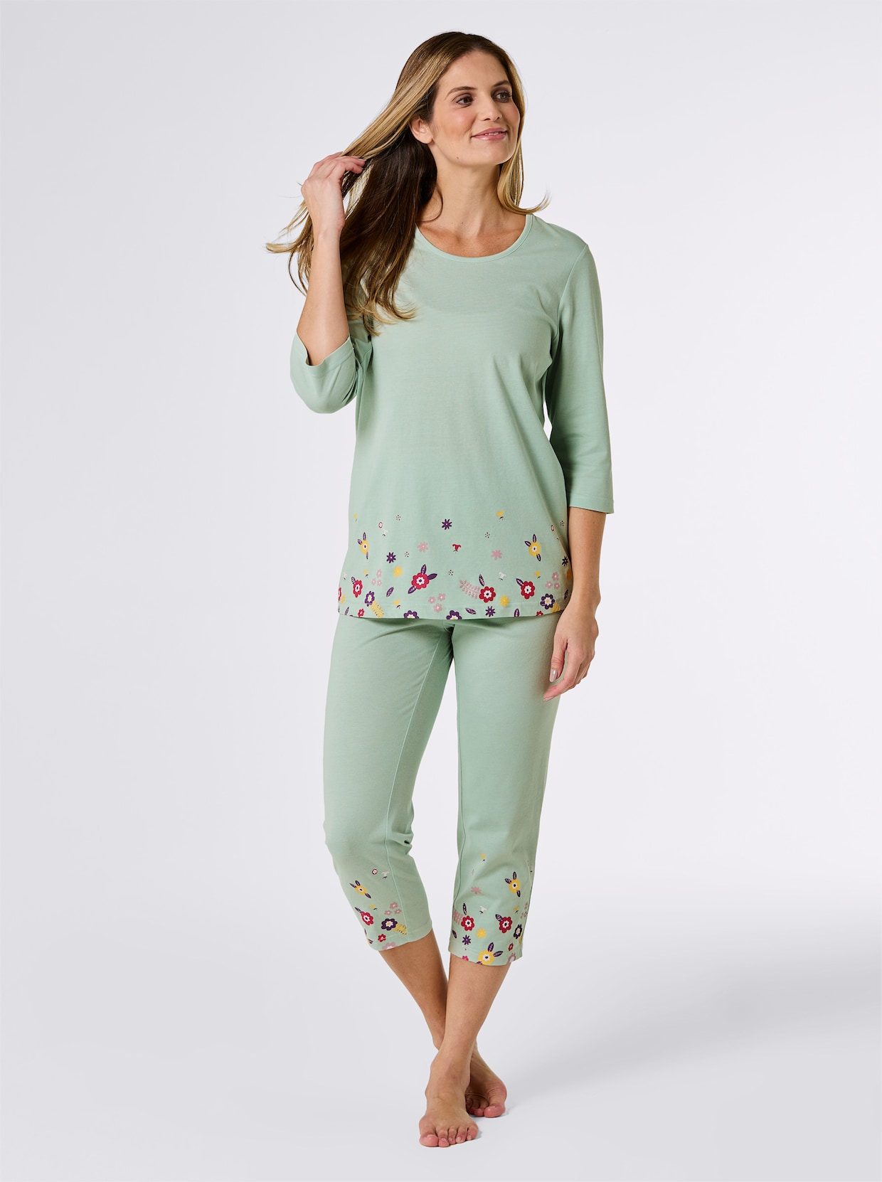 wäschepur Pyjama's - kalkmint bedrukt + roze bedrukt