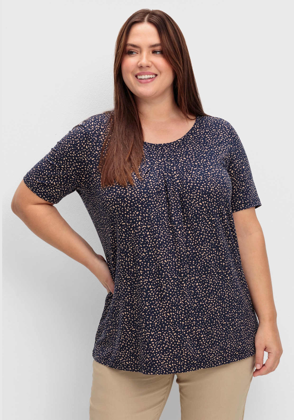 Tunikashirt - marine-camel-bedruckt