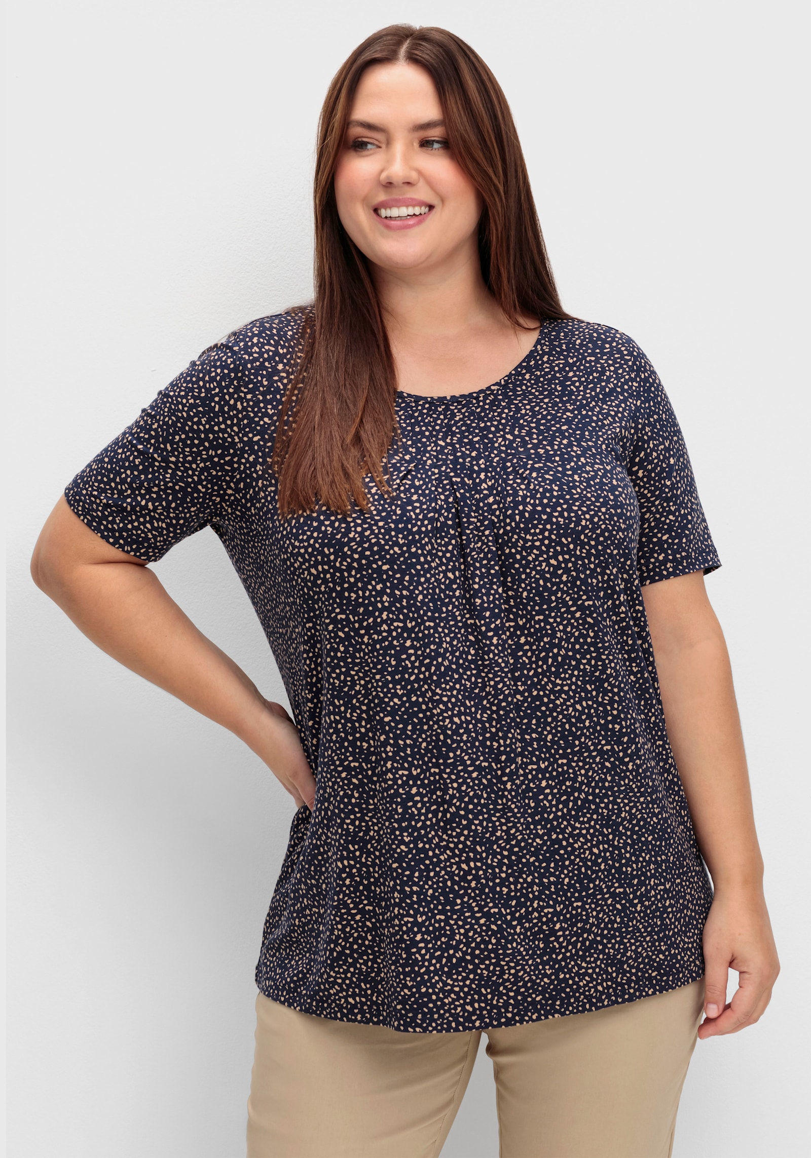 Tunikashirt mit Tupfenmuster - marine-camel-bedruckt