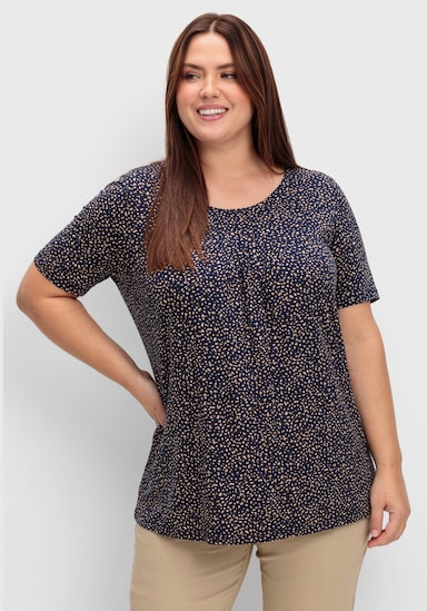 Tunikashirt mit Tupfenmuster - marine-camel-bedruckt