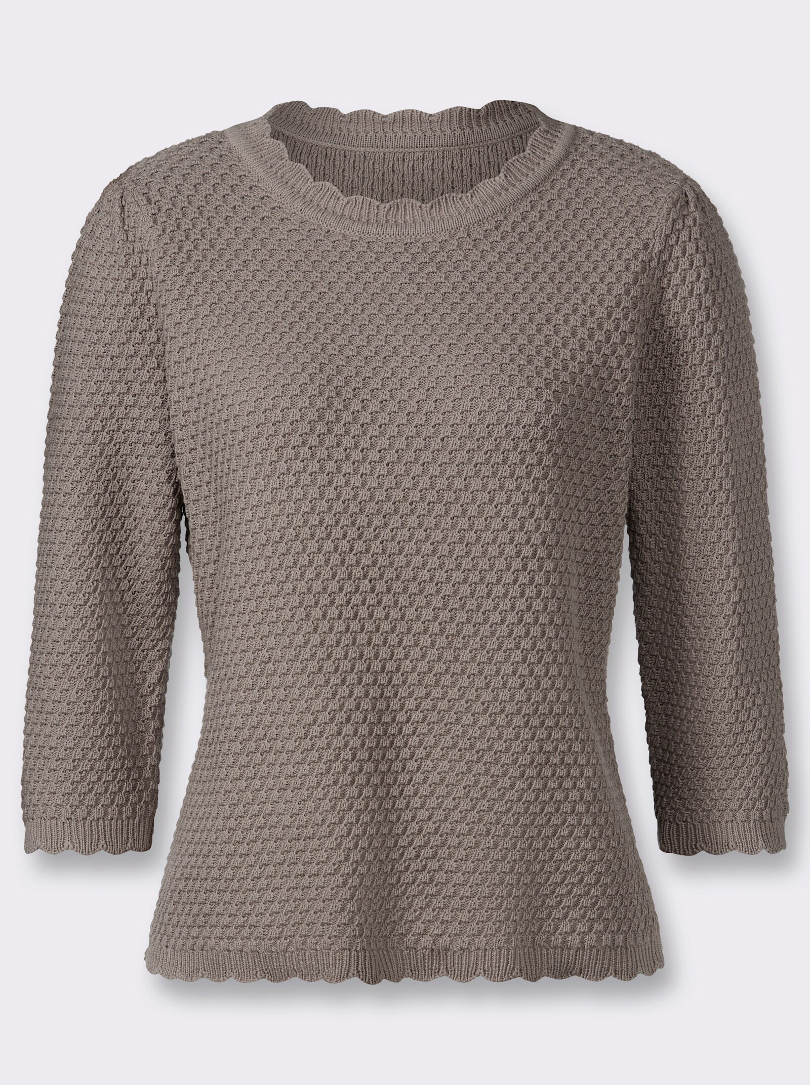 3/4-Arm-Pullover mit Struktur-Strickmuster - taupe