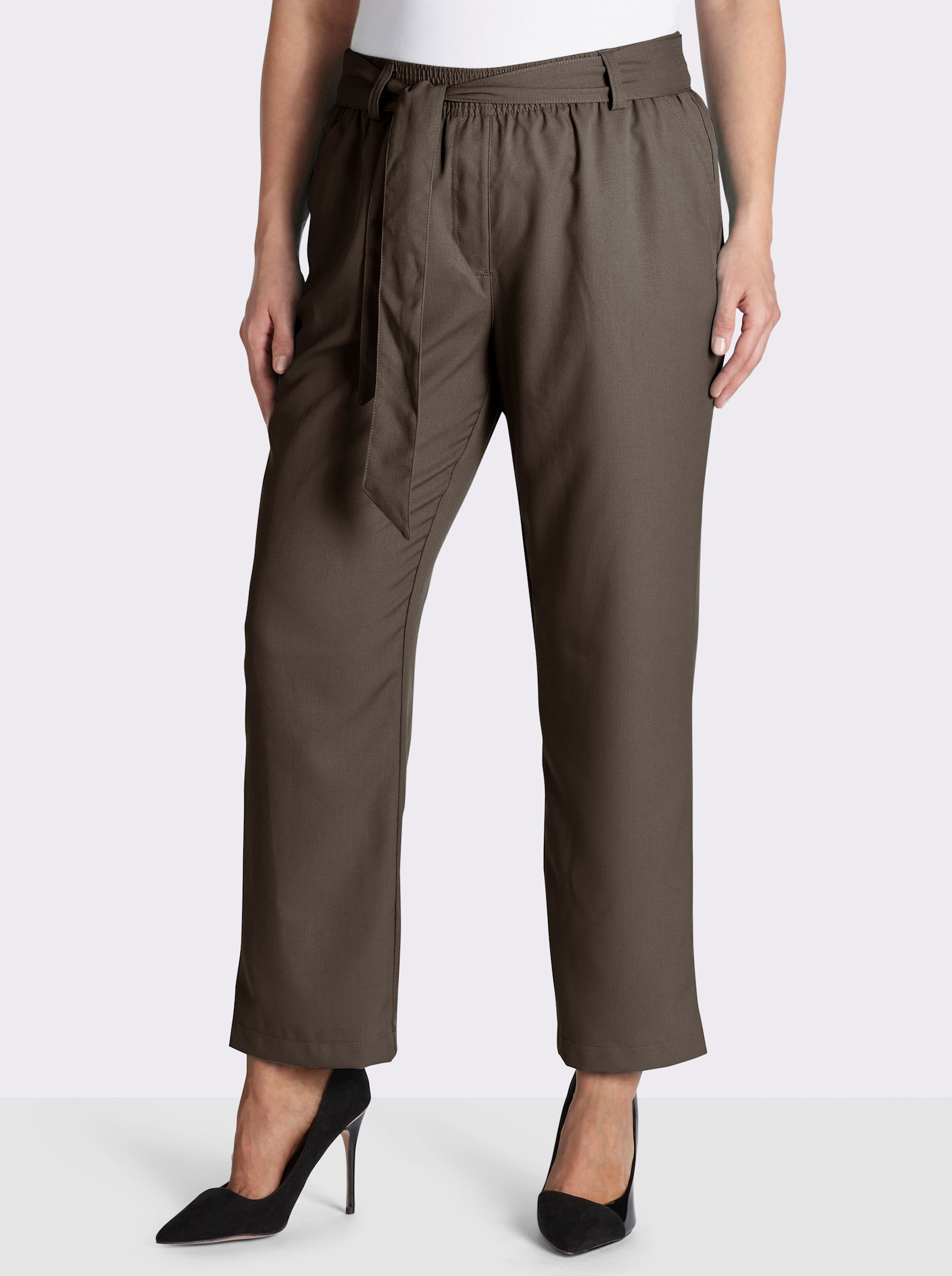 Palazzohose mit Bindegürtel - khaki