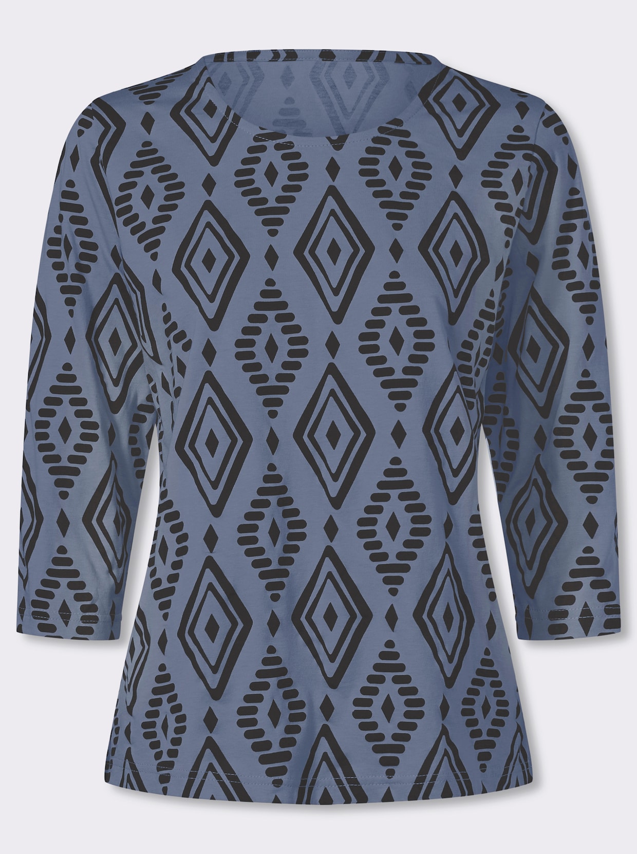 3/4-Arm-Shirt aus reiner Baumwolle, bedruckt - taubenblau-schwarz-bedruckt