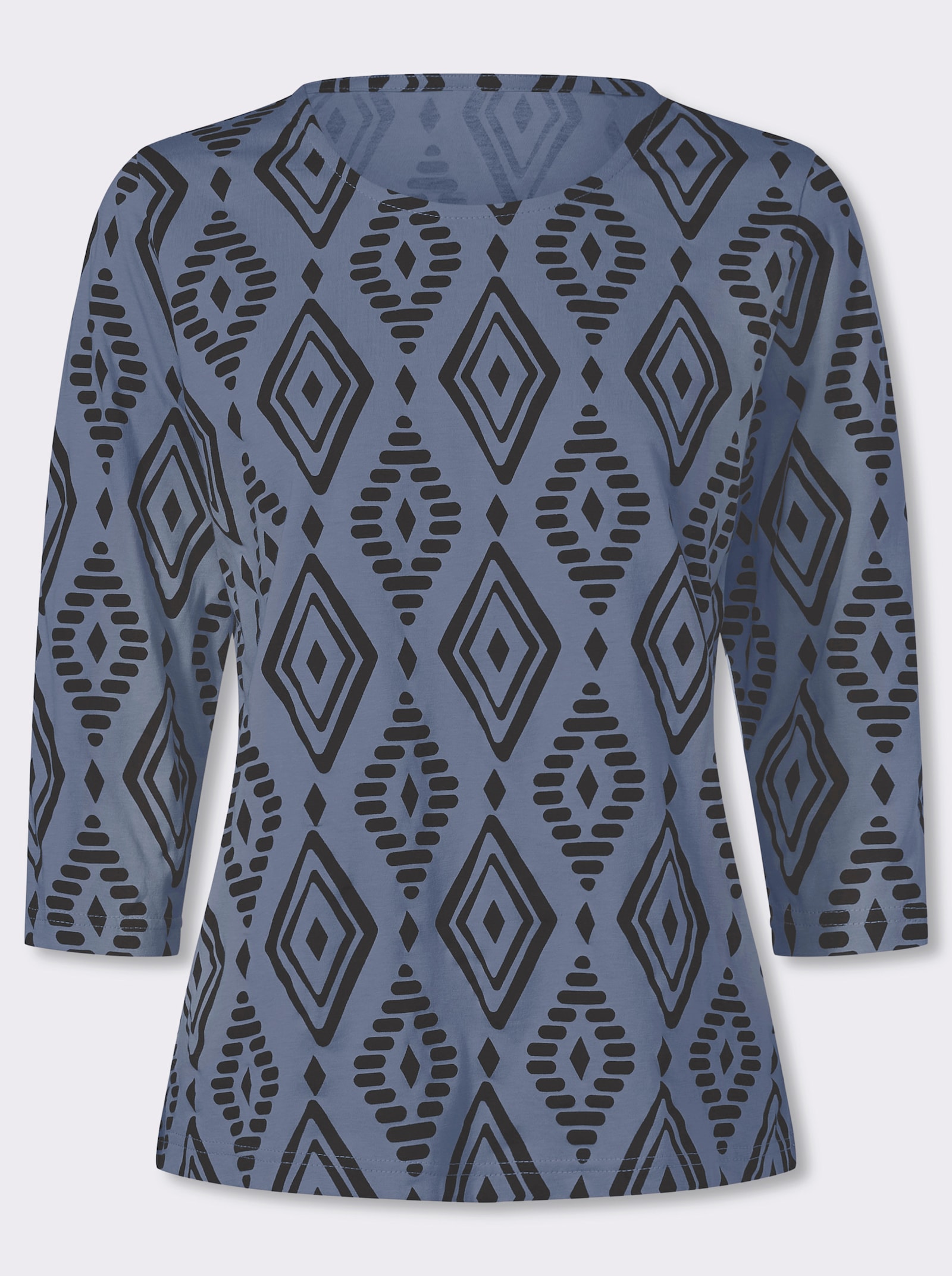 3/4-Arm-Shirt aus reiner Baumwolle, bedruckt - taubenblau-schwarz-bedruckt