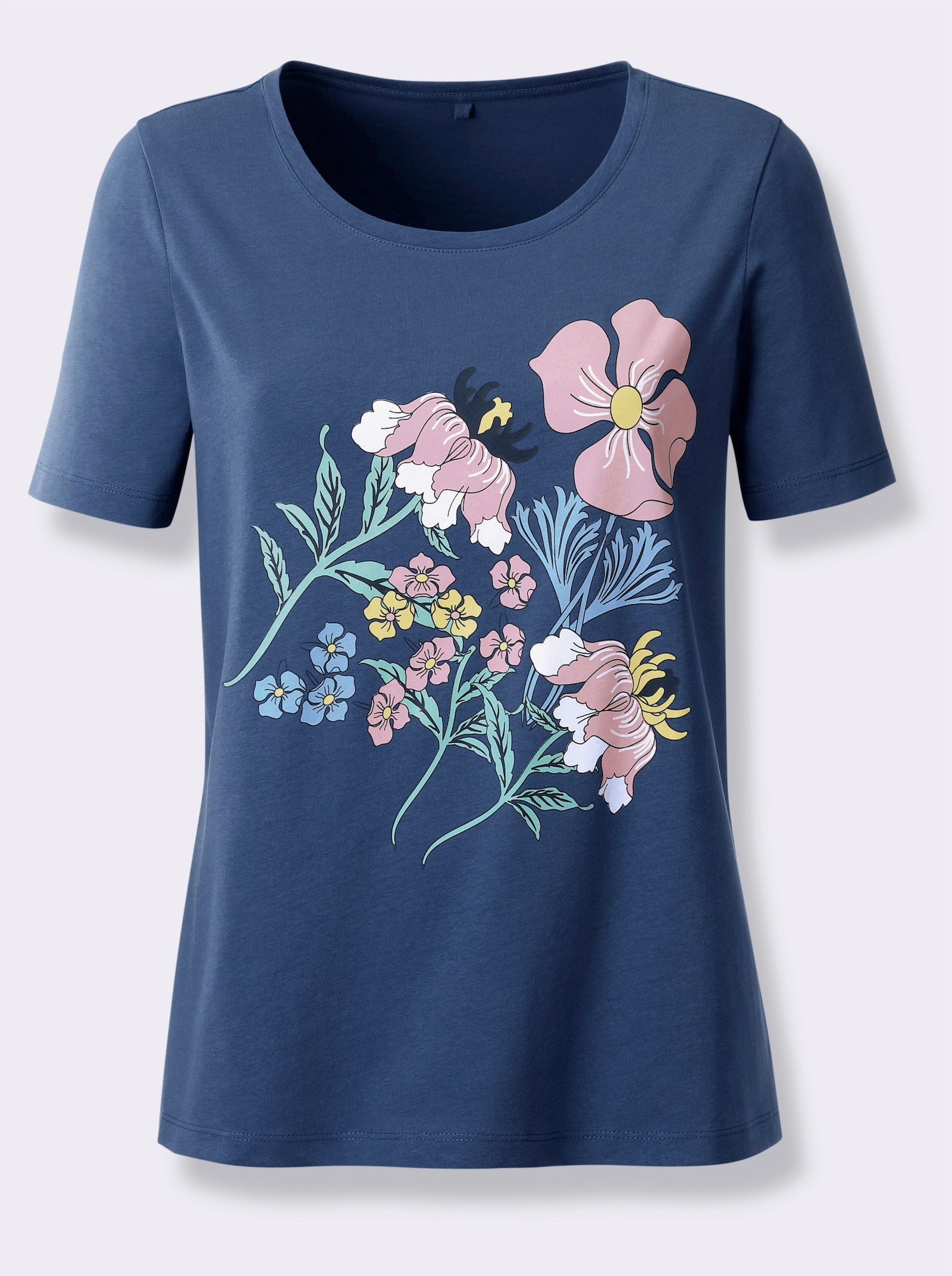 Kurzarmshirt mit Blüten-Druck - jeansblau-bedruckt