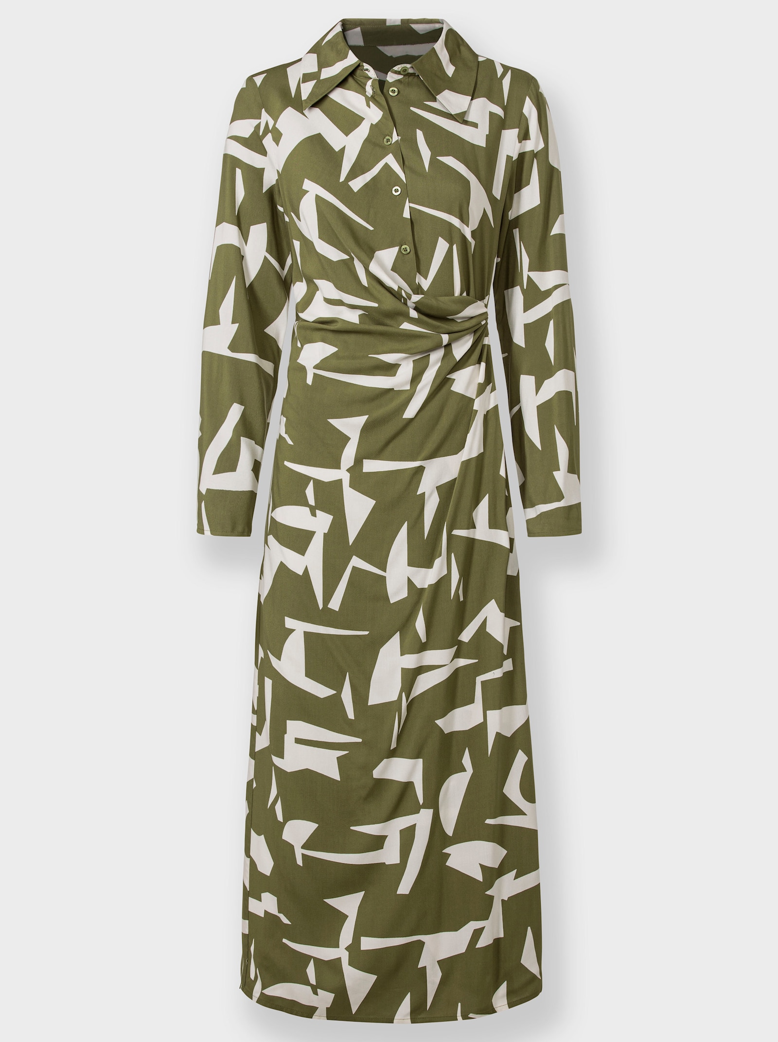 heine Maxi-jurk van pure viscose - olijf/champagne gedessineerd