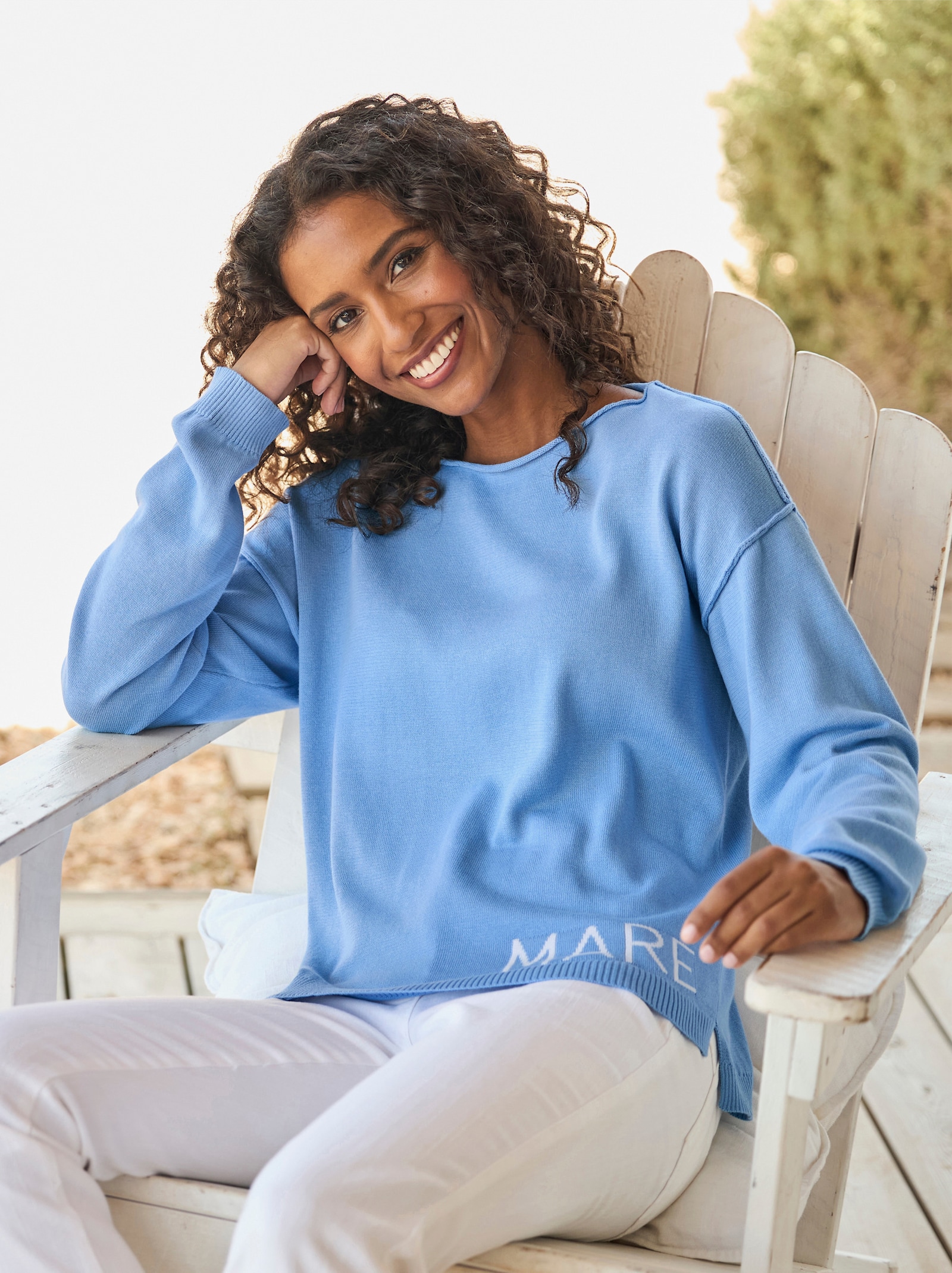 heine Baumwollpullover mit Seitenschlitzen - himmelblau