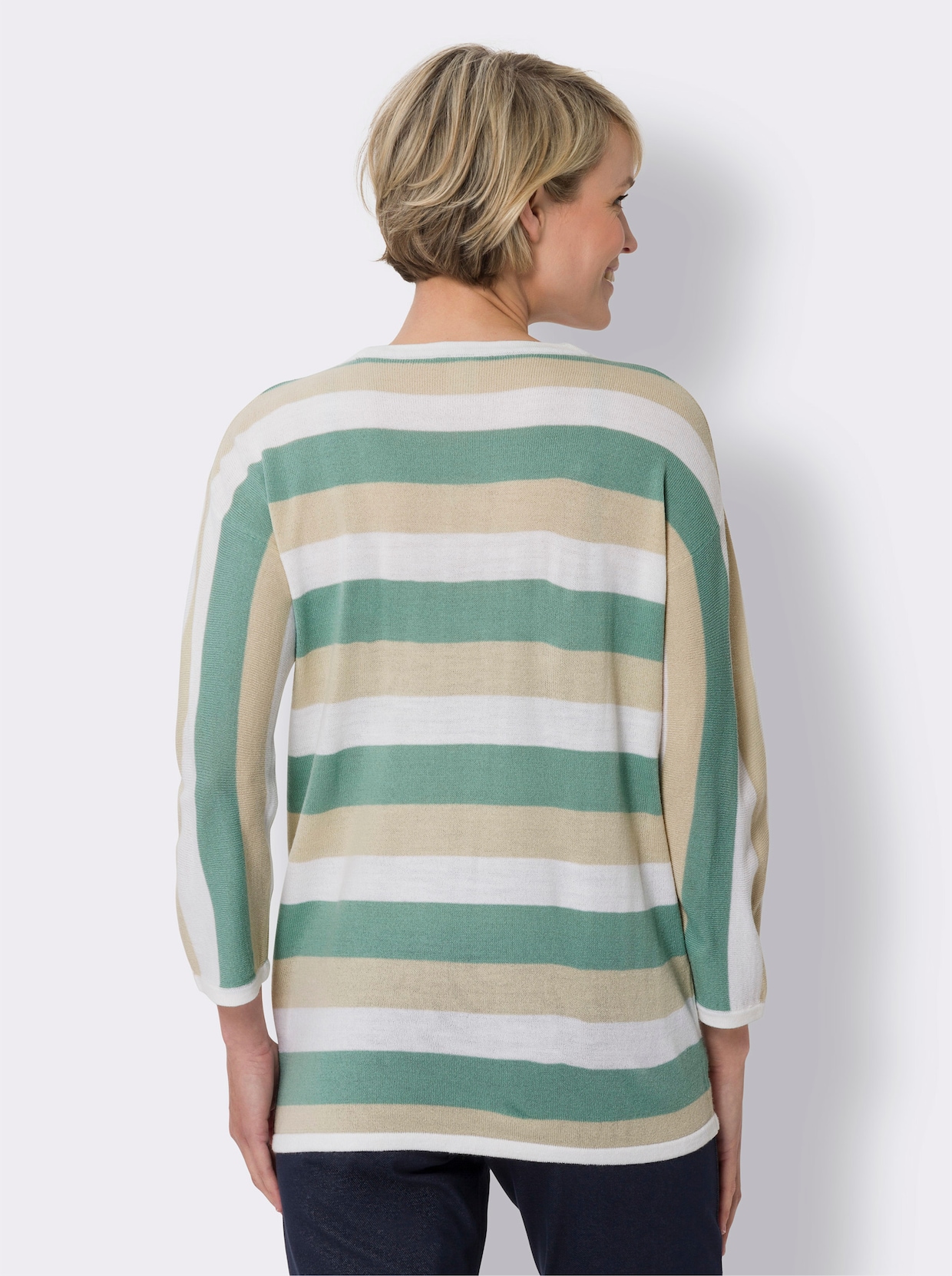 Pullover - salbei-sand-geringelt