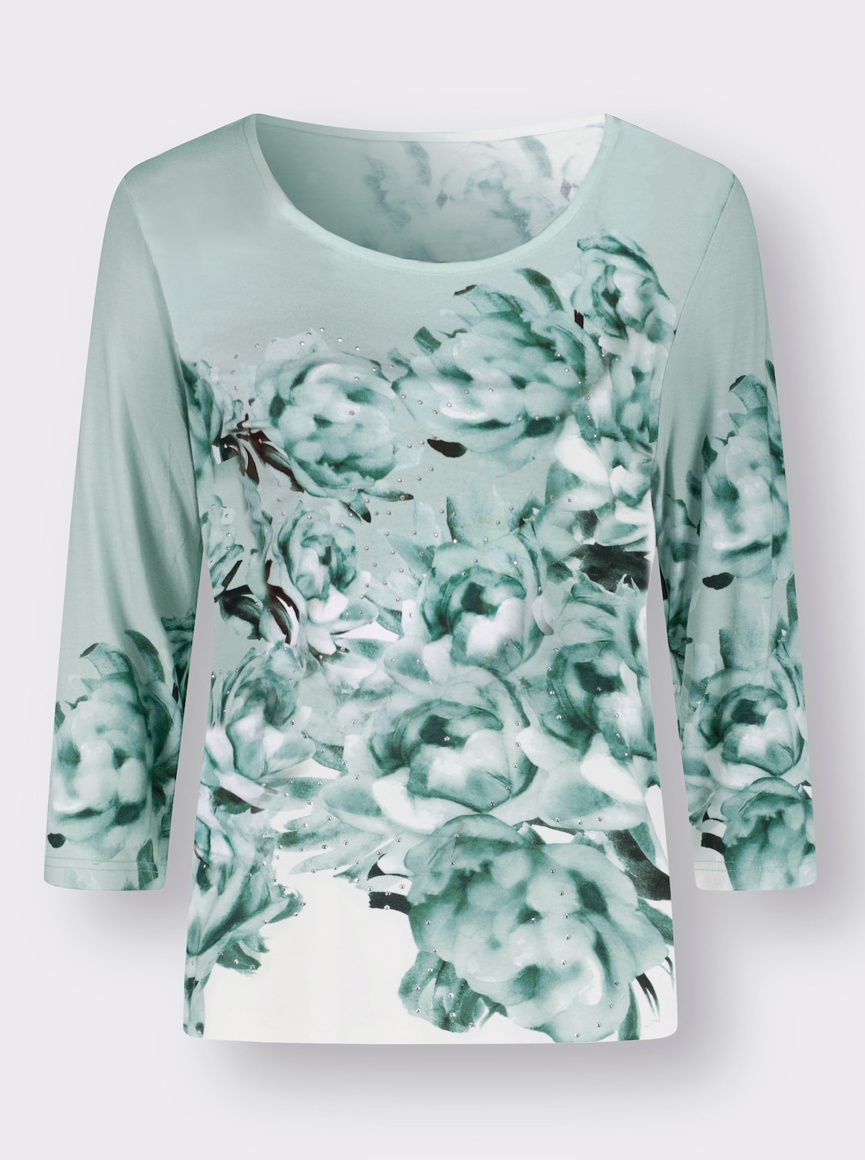 3/4-Arm-Shirt - weiß-kalkmint-bedruckt