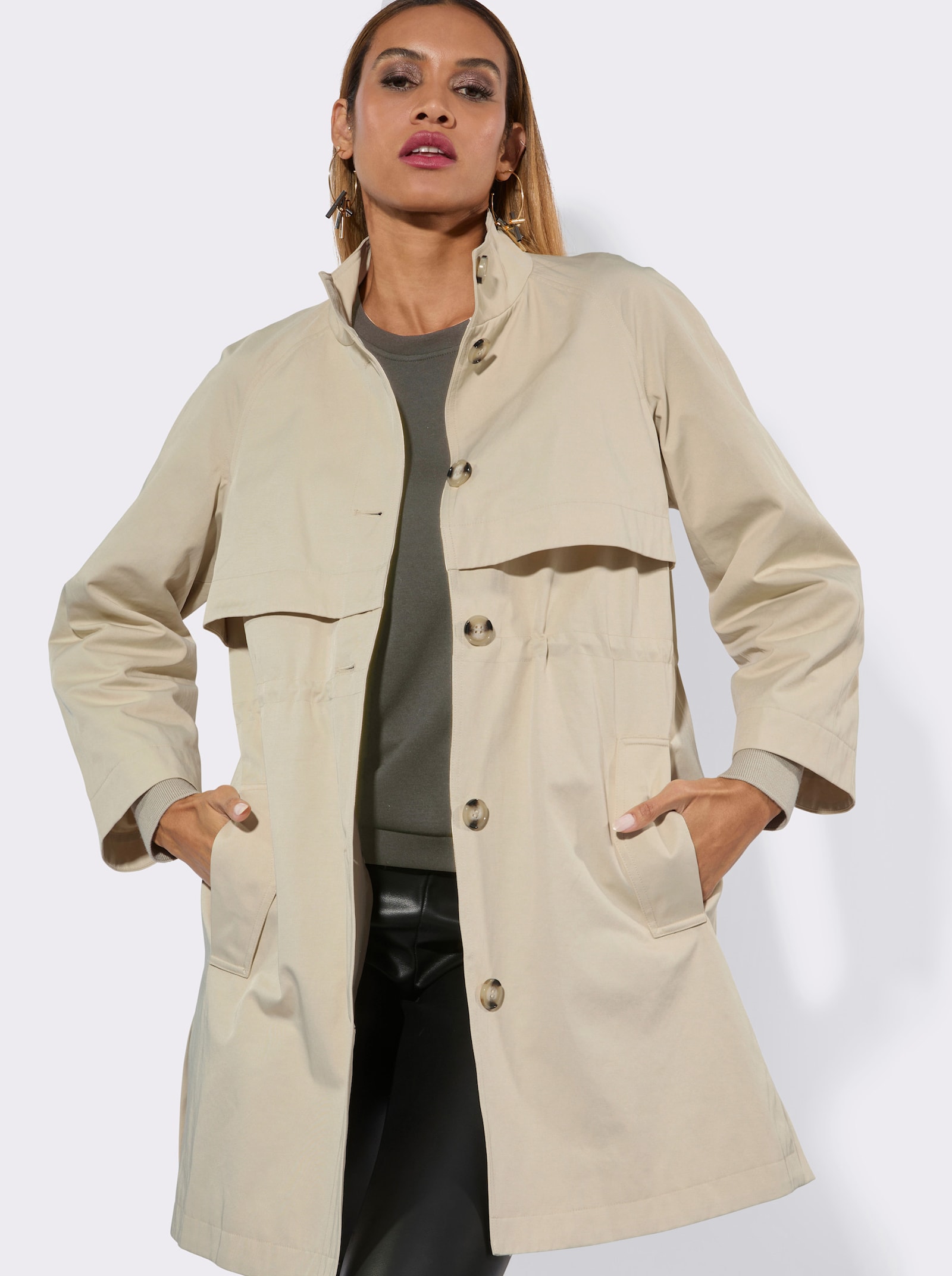 Kurzmantel im Trenchcoat-Style - sand
