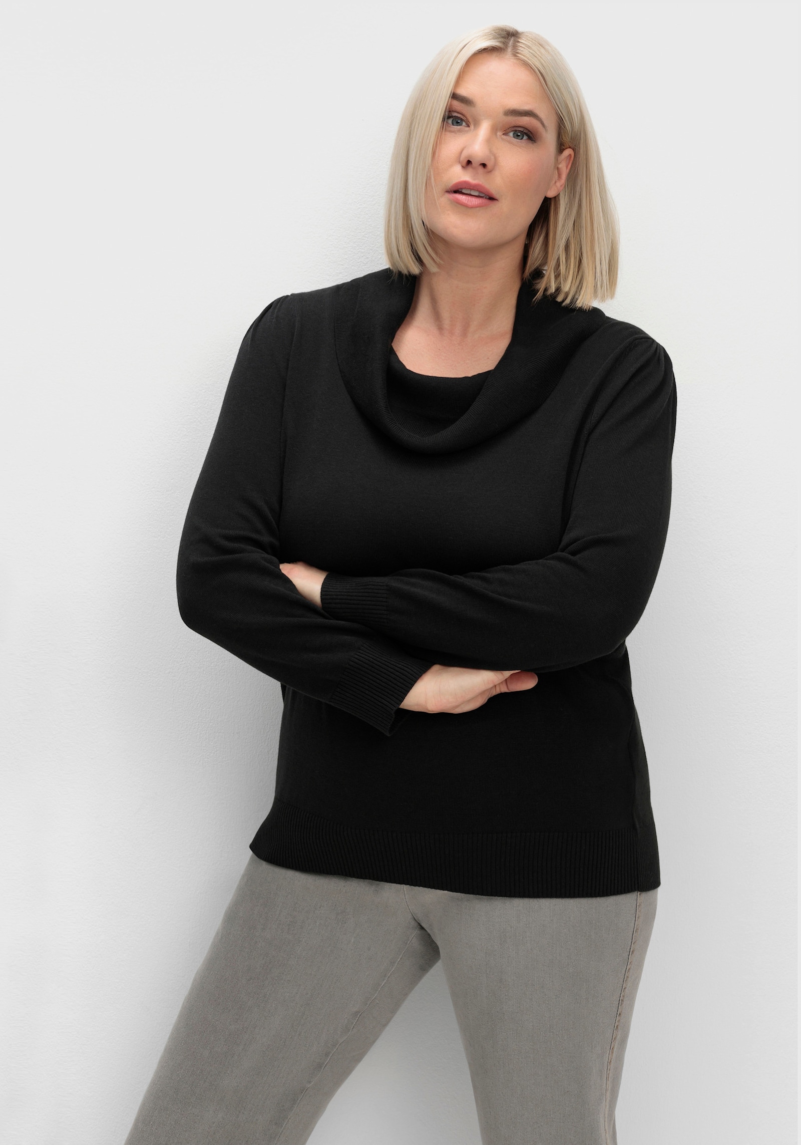 Wasserfallpullover im Baumwoll-Viskose-Mix - schwarz