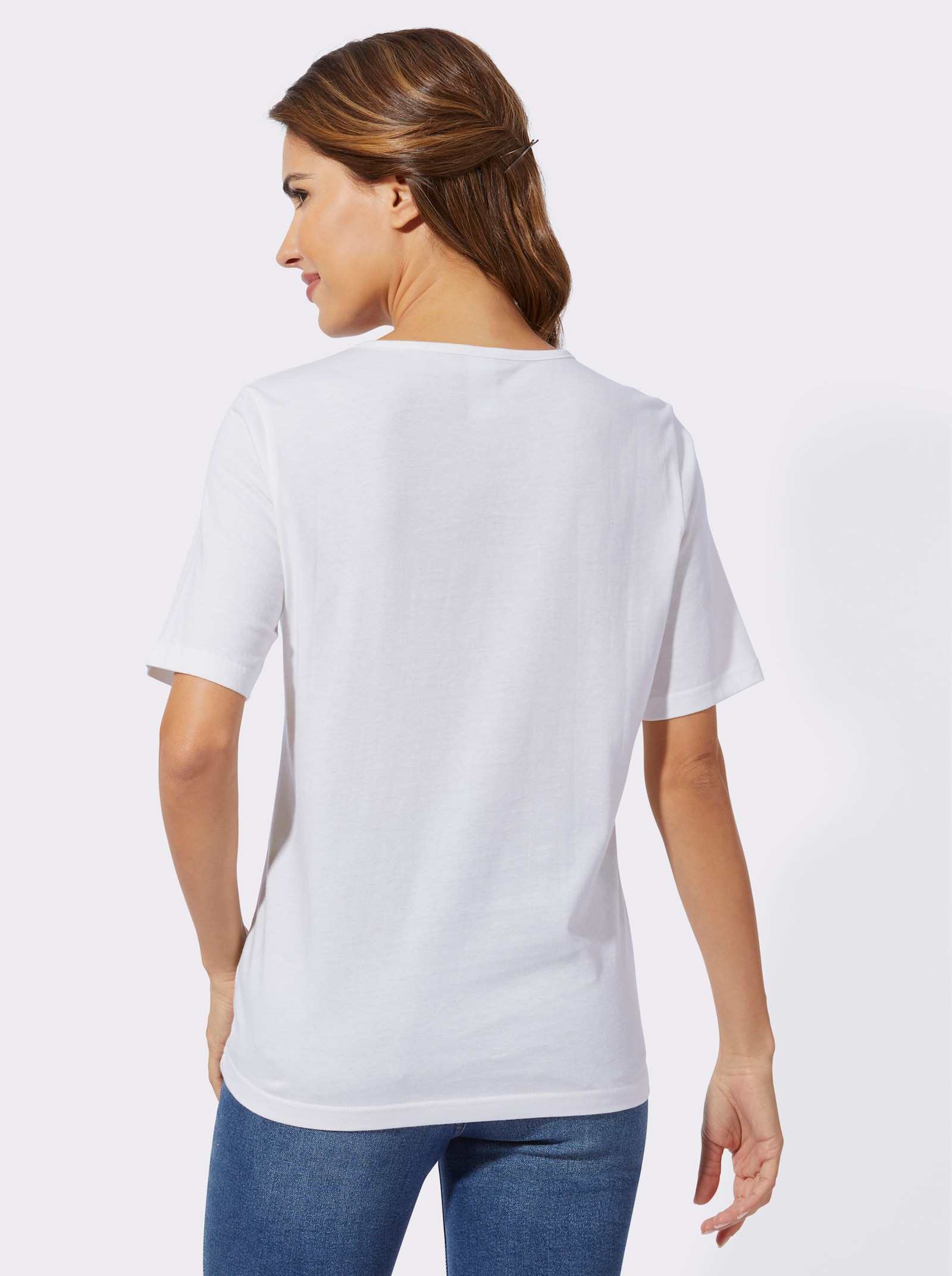 Shirt met korte mouwen en folieprint - ecru/jeansblauw