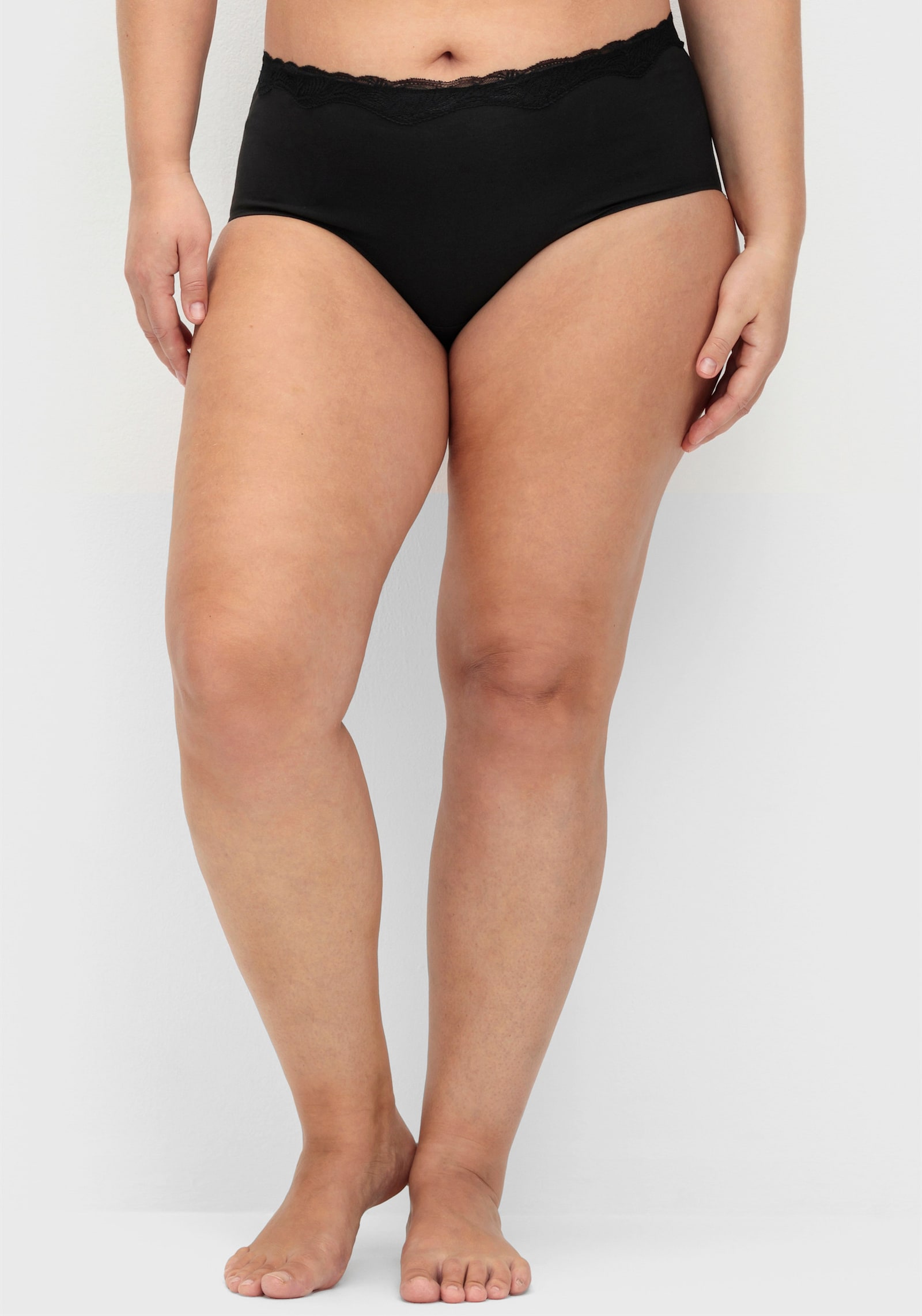 sheego Slip mit Spitzenkante, im Doppelpack - schwarz + schwarz