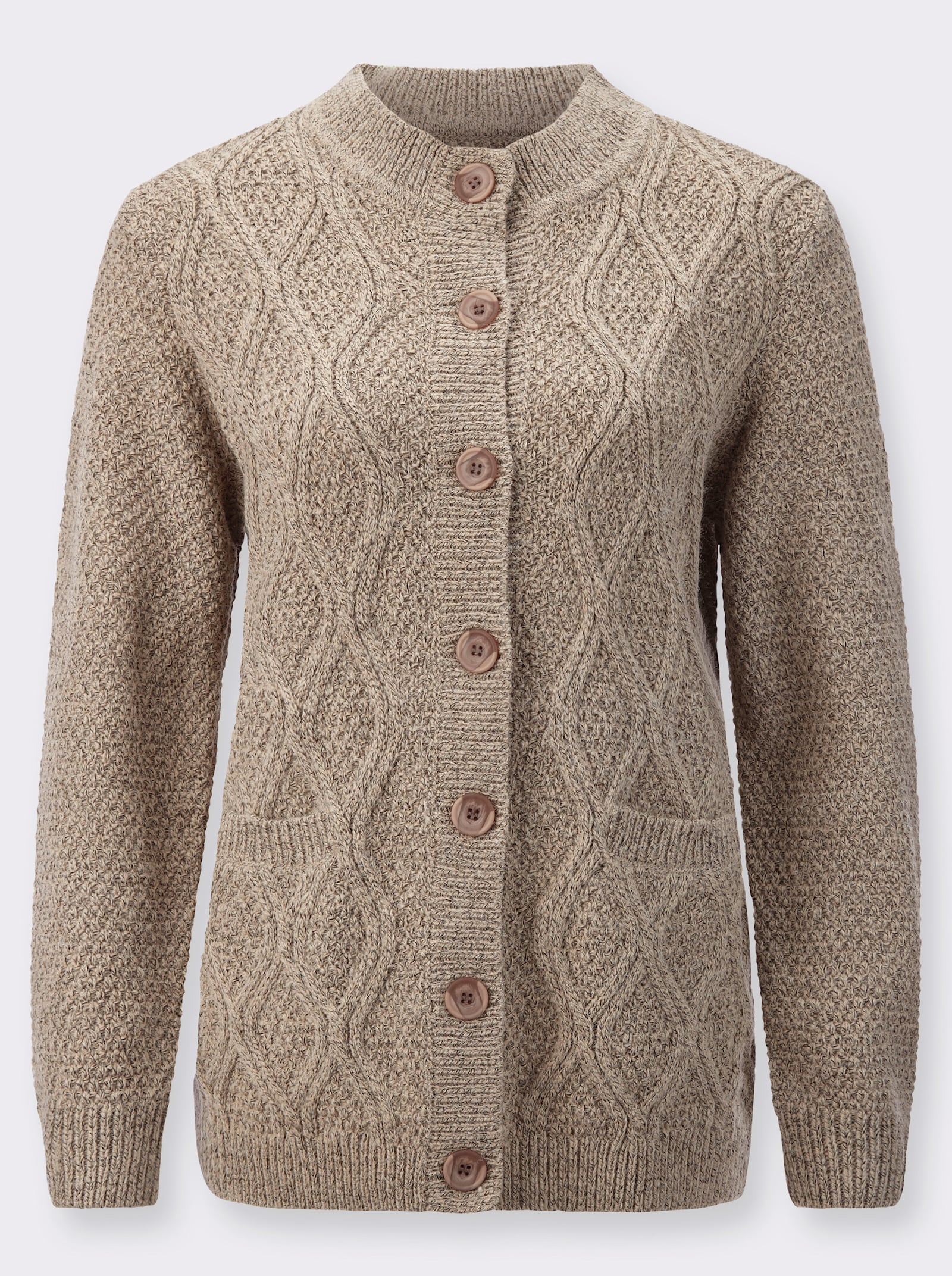Strickjacke mit Rautenmuster - beige-meliert