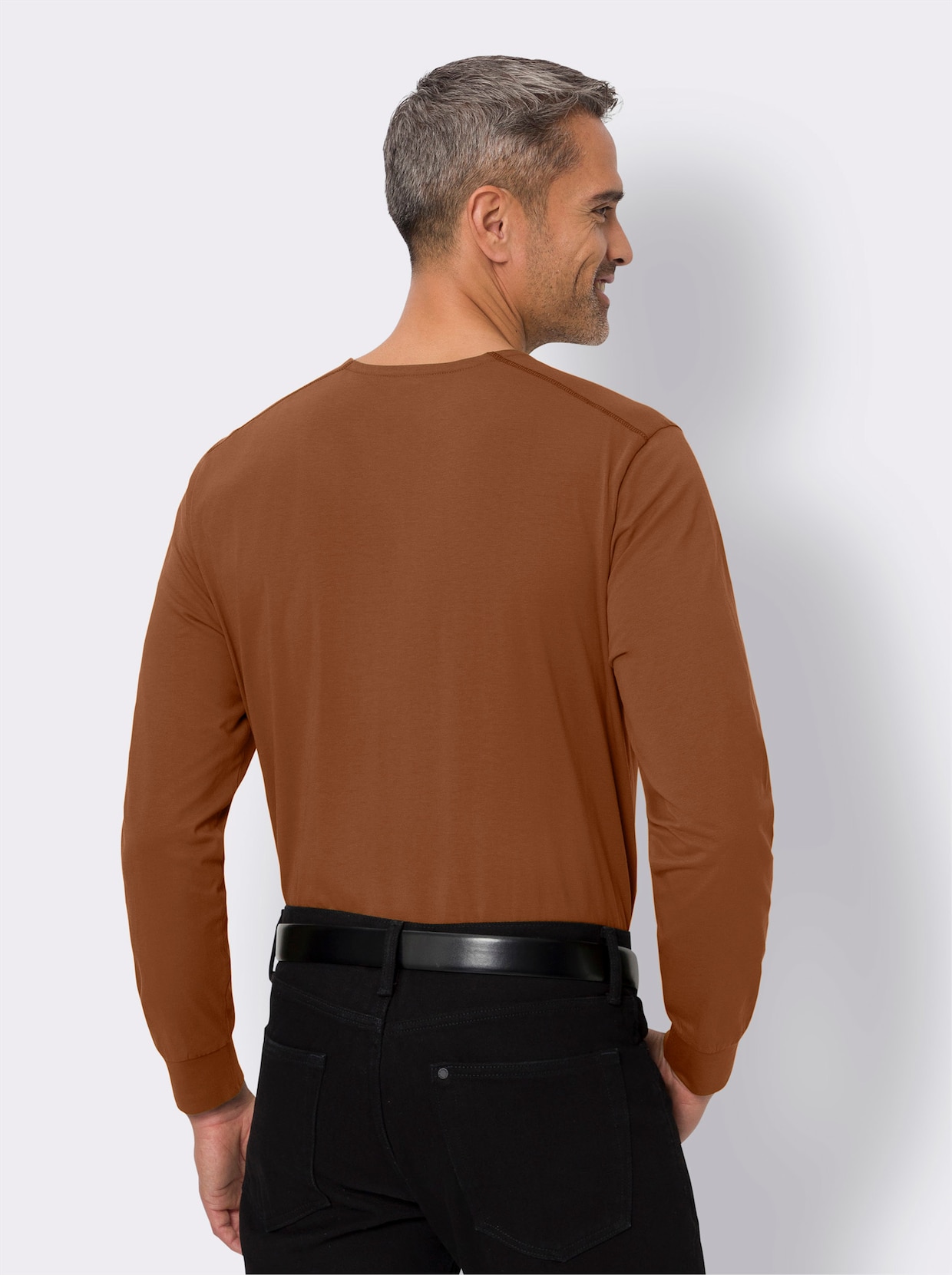 Shirt met ronde hals - cognac