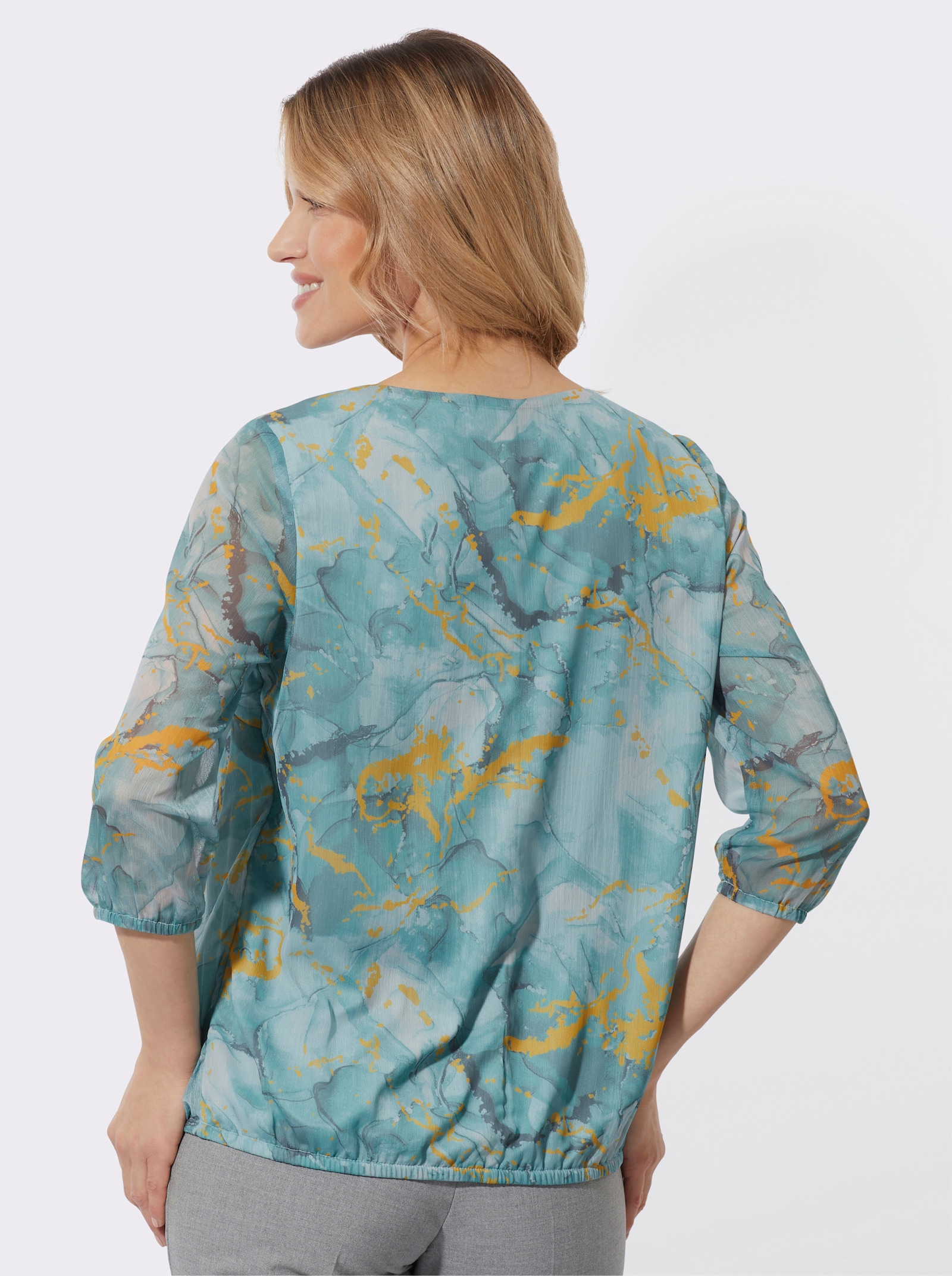 Schlupfbluse im Marmor-Look - kalkmint-salbei-bedruckt