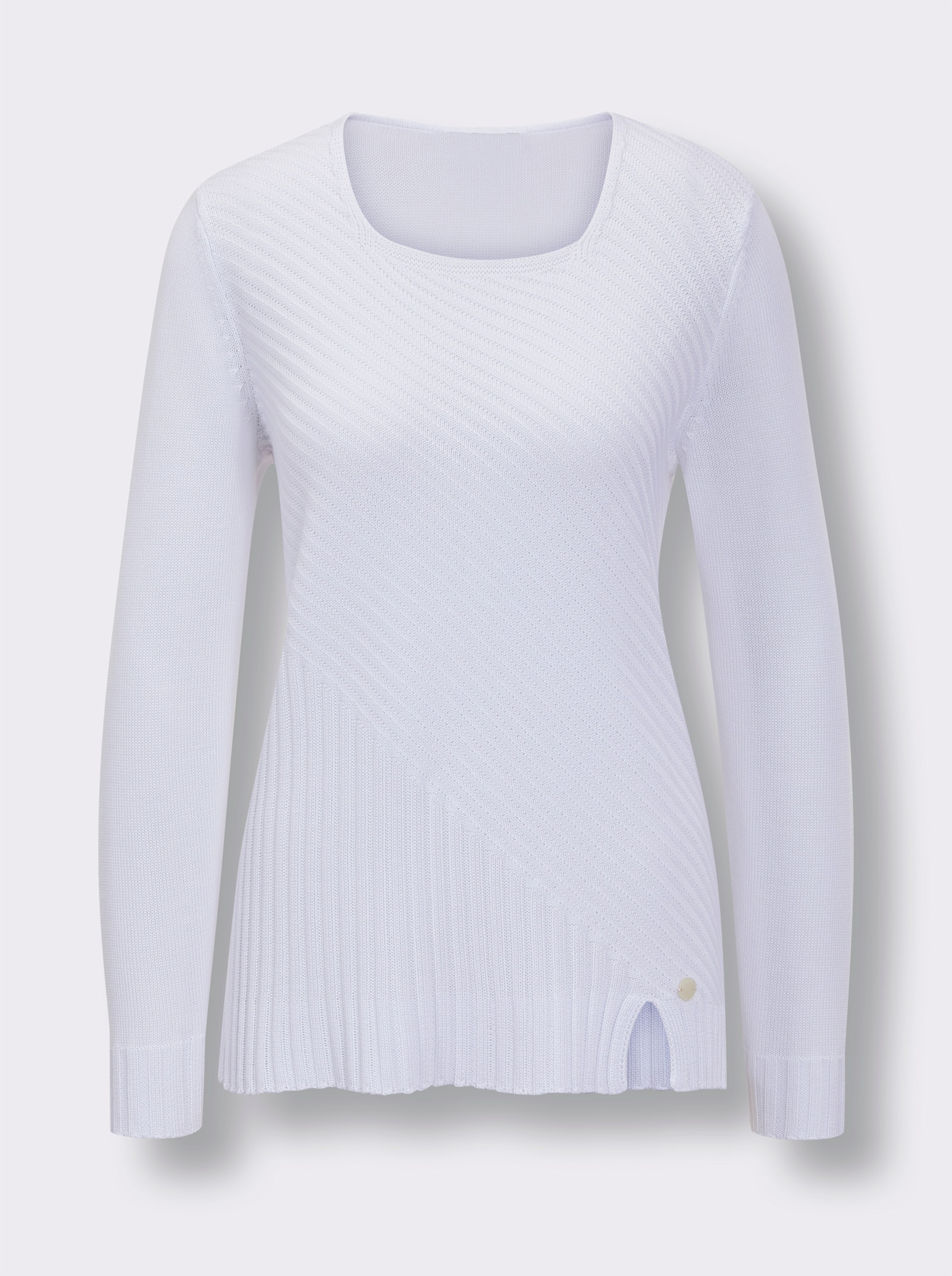 CREATION L PREMIUM Langarm-Pullover mit seitlichem Schlitz - weiß