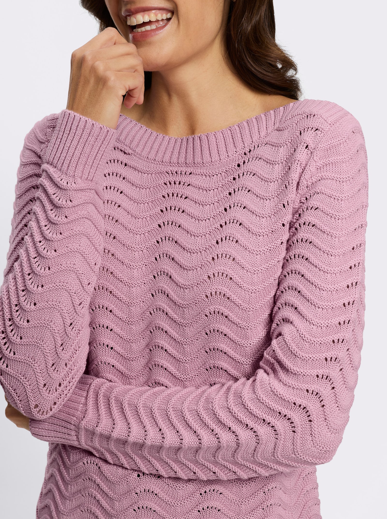 Pullover mit wellenförmigem Ajour-Strickmuster - rosé