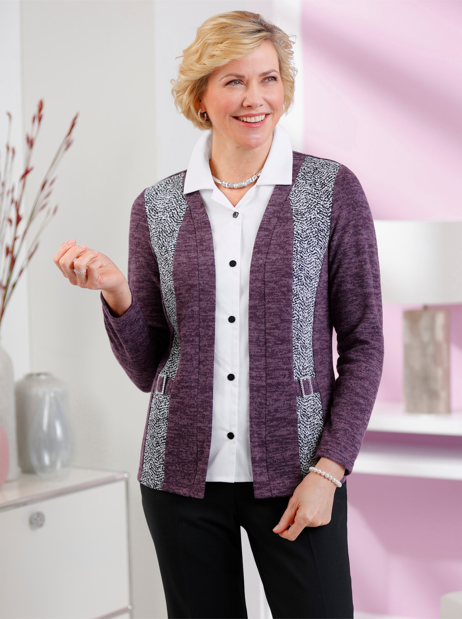 2-in-1-shirt met reverskraag - aubergine gemêleerd