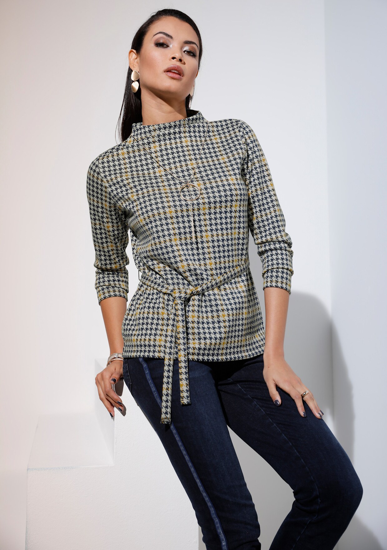 Langarmshirt - marine-ecru