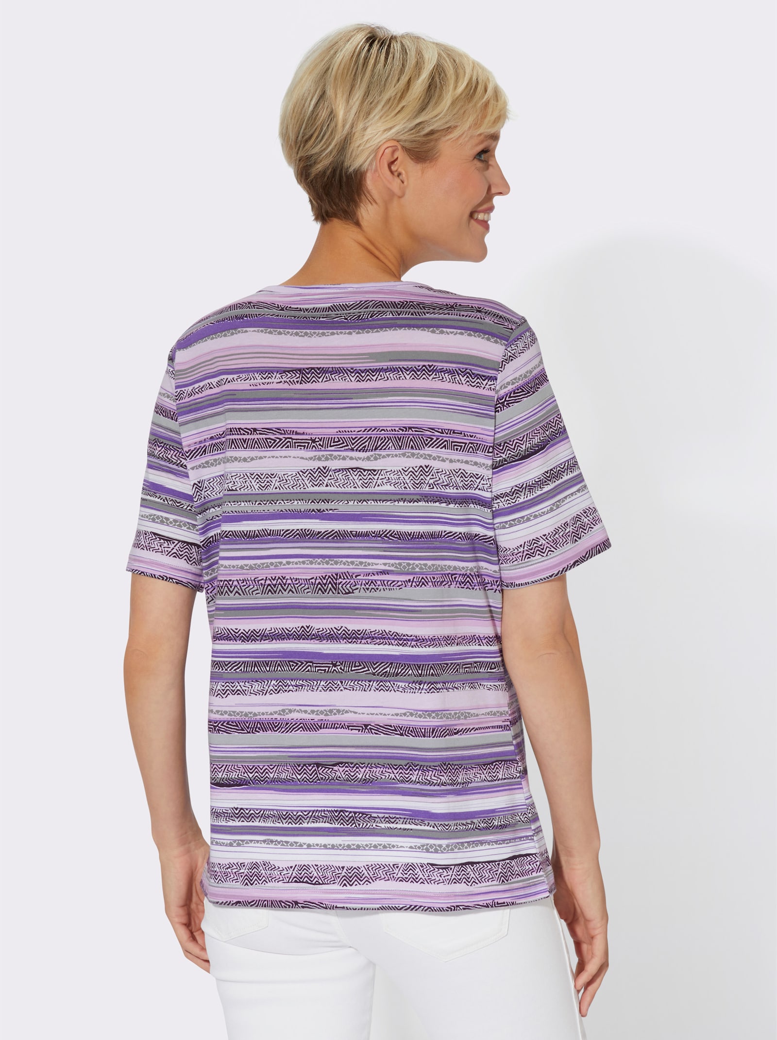 T-Shirt im Baumwoll-Modal-Mix - lila-flieder-gemustert