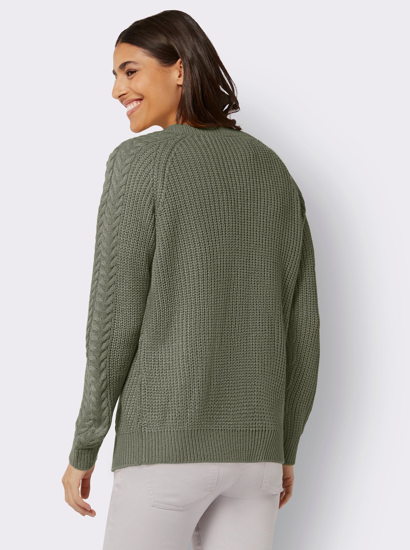 Strickjacke mit Zopfmuster - khaki