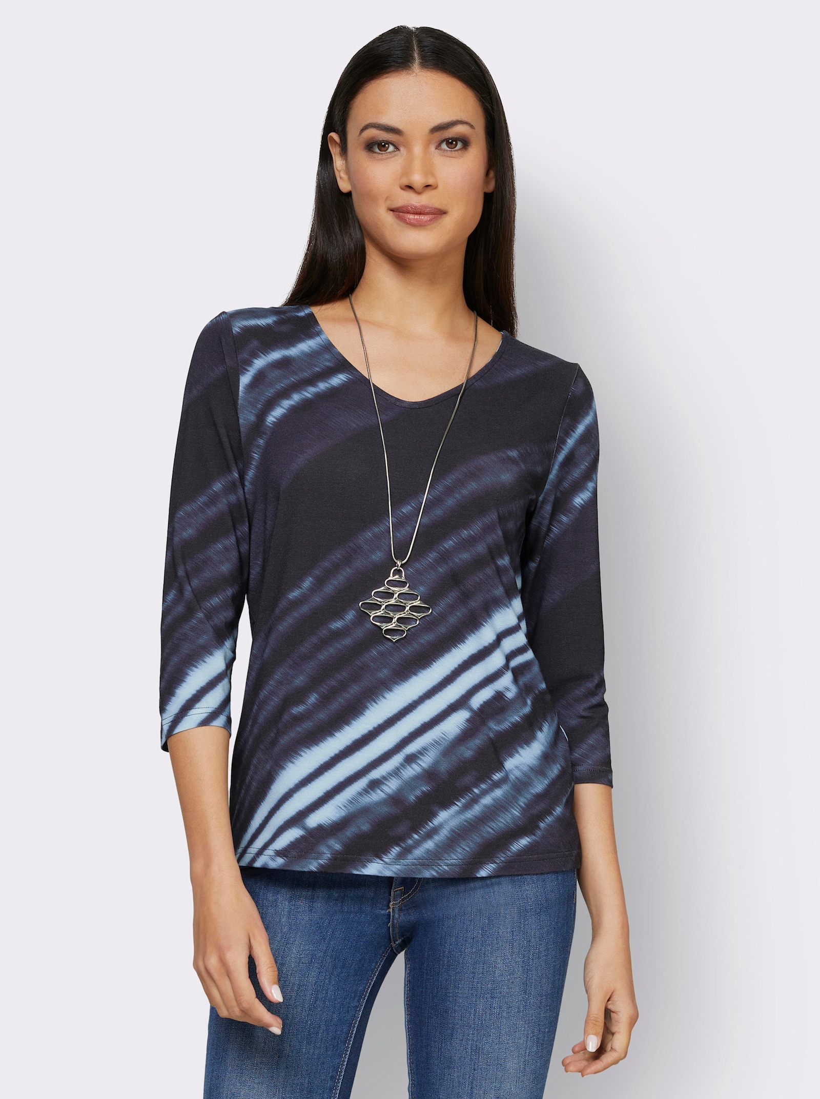 3/4-Arm-Shirt mit diagonalem Druck - marine-bleu-bedruckt