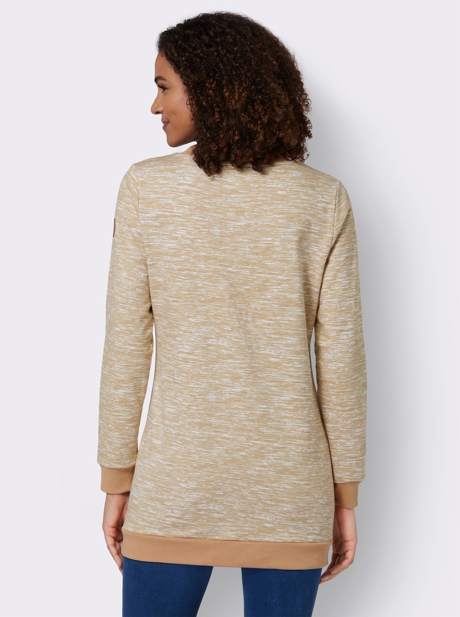 Sweatshirt in Longform - camel-weiß-meliert