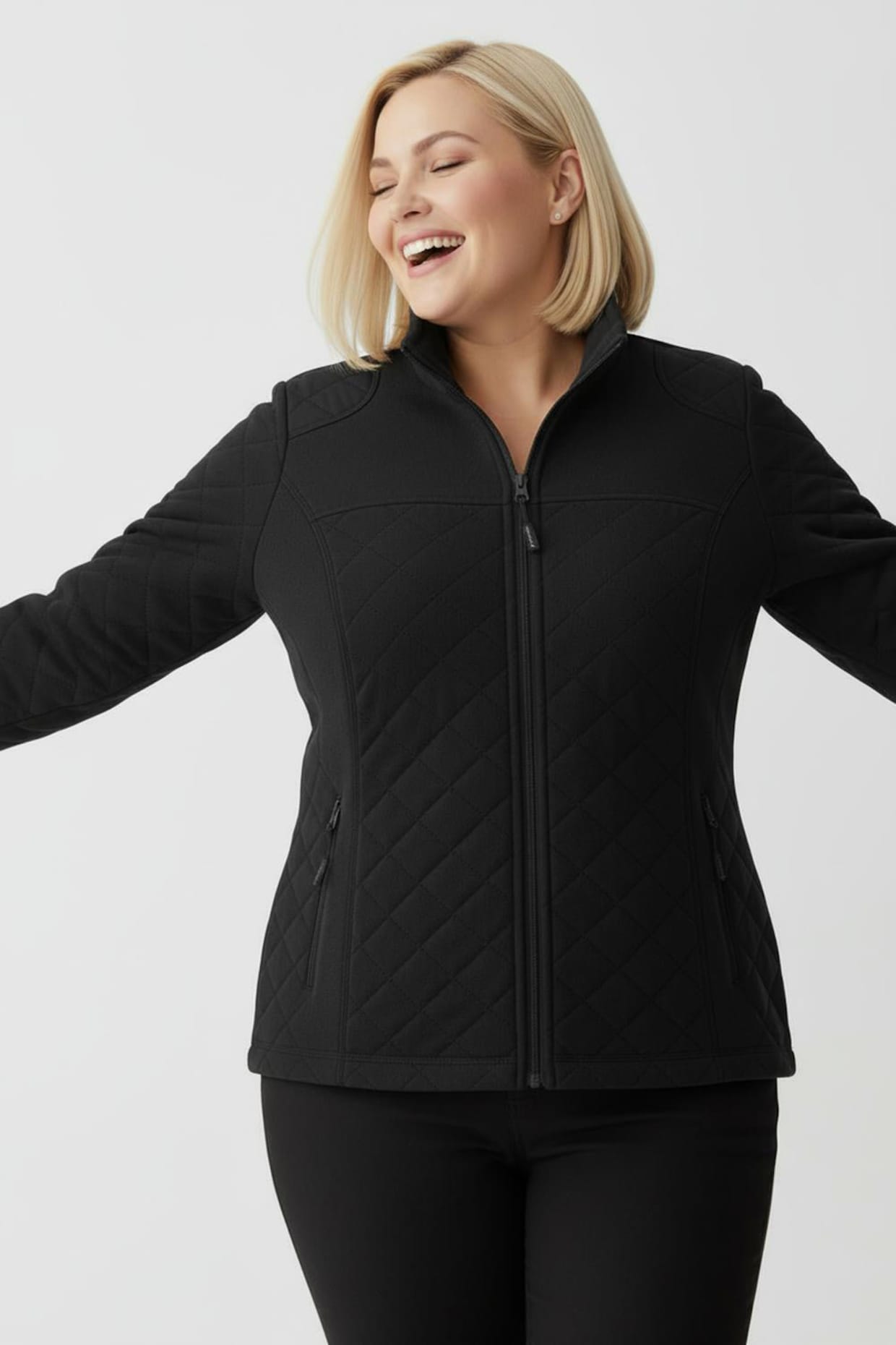 Fleecejacke mit Reißverschluss-Taschen - schwarz