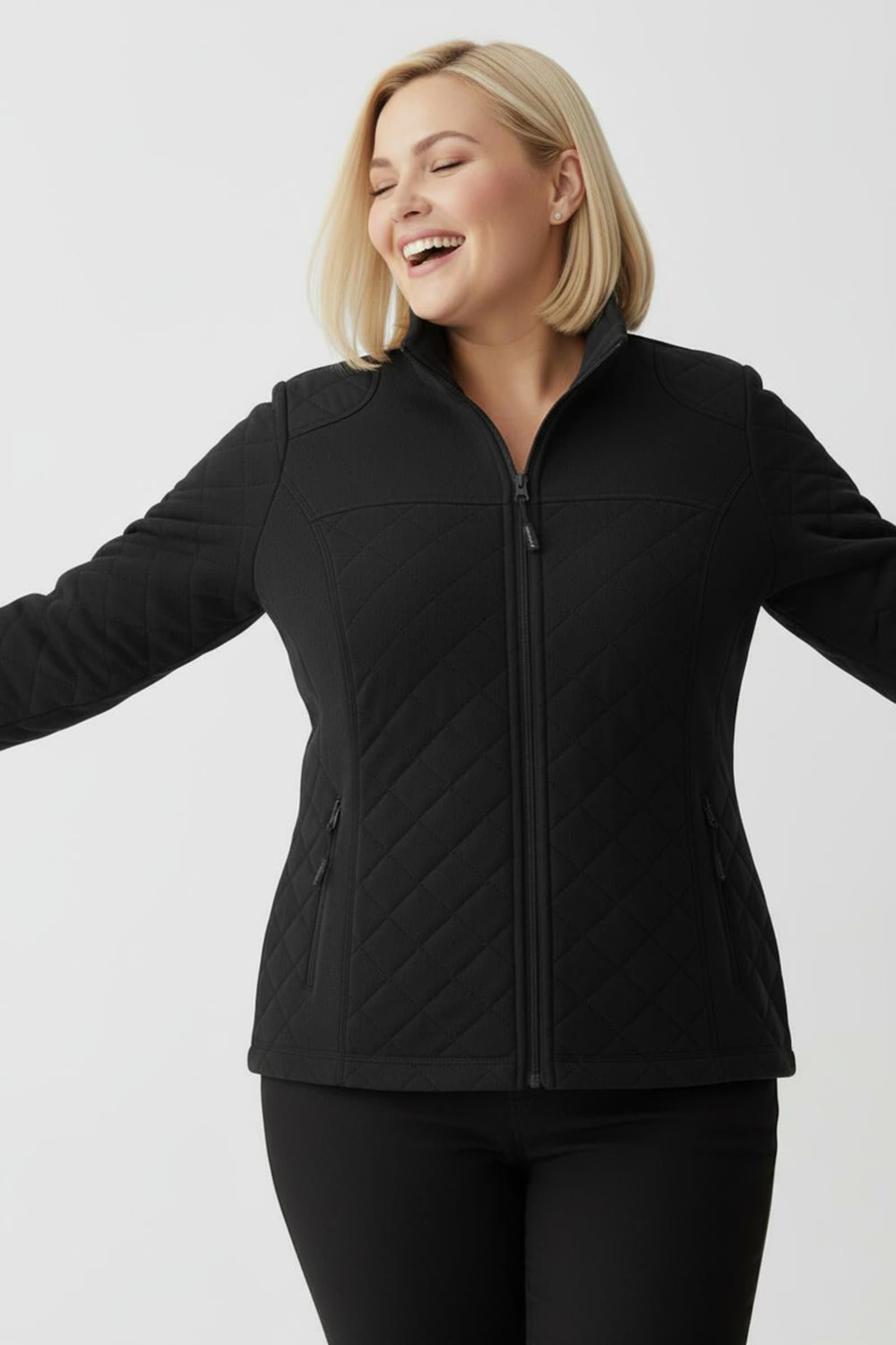 Fleecejacke mit Reißverschluss-Taschen - schwarz