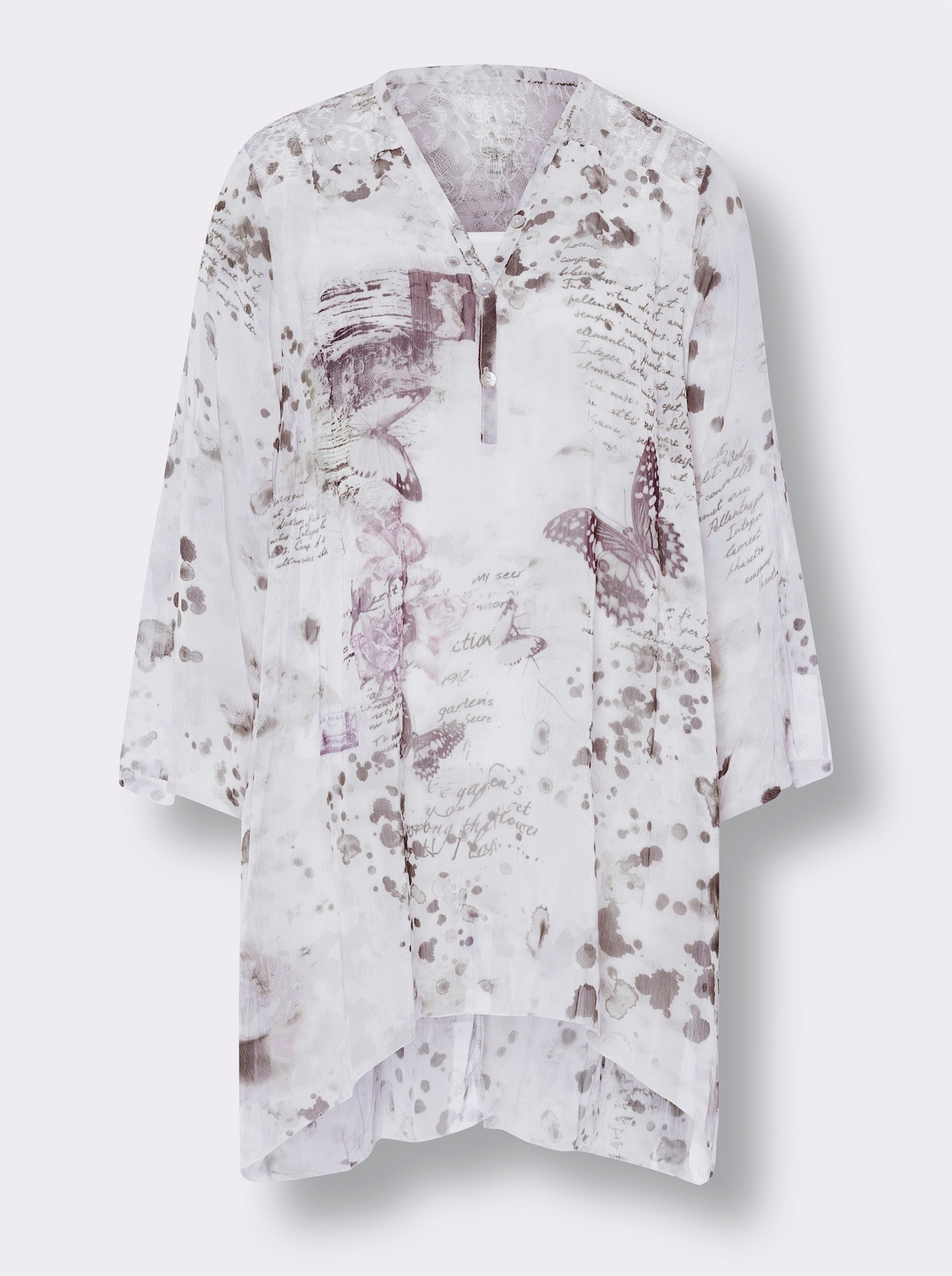 heine Longline blouse - ecru/olijf geprint