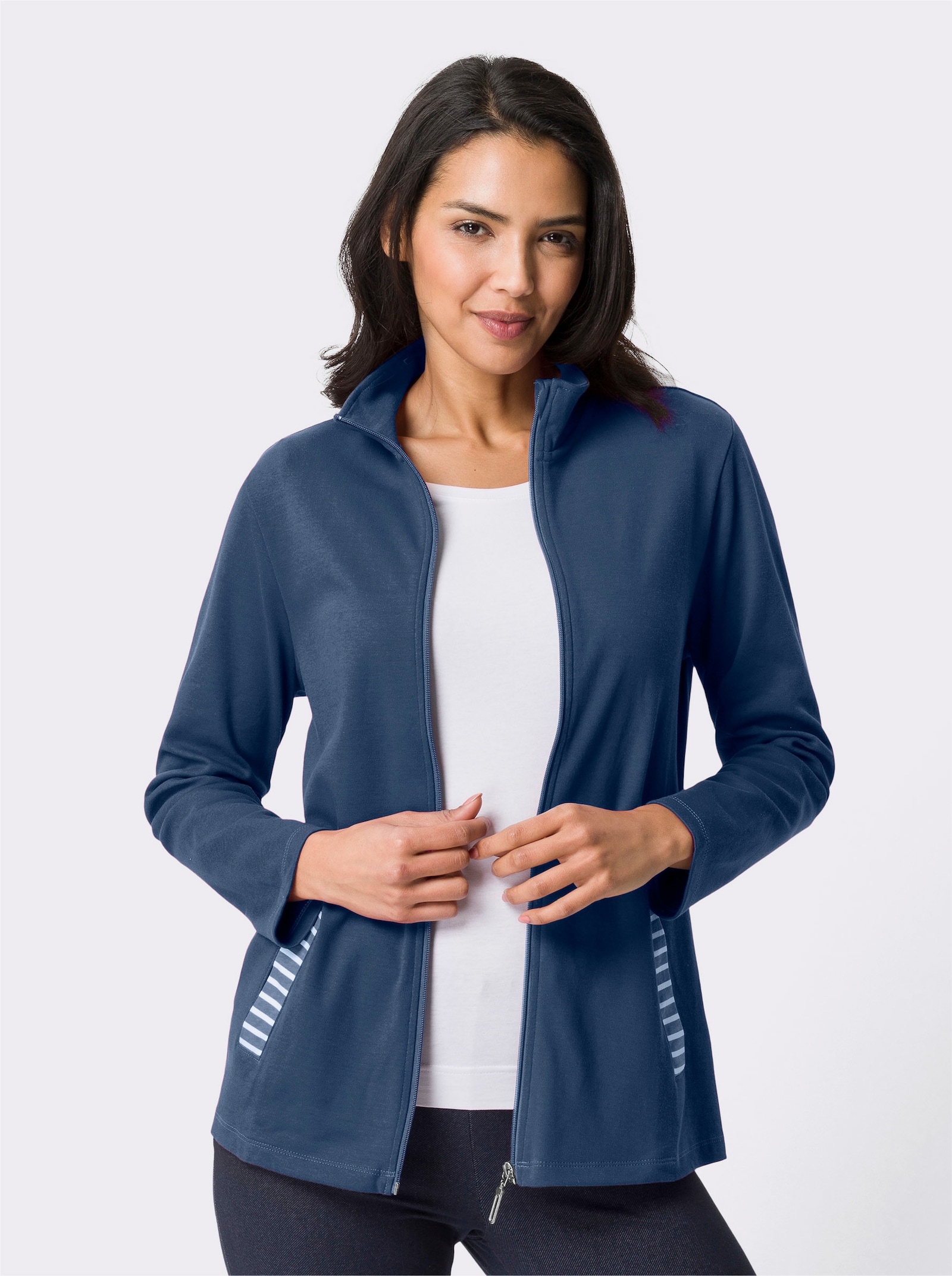 Sweatjack met krasbescherming voor de kin - jeansblauw