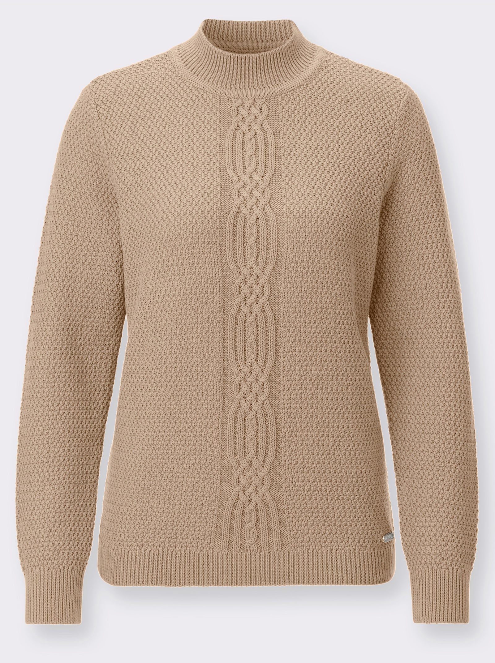 Rollkragenpullover mit Strickmuster vorne - beige