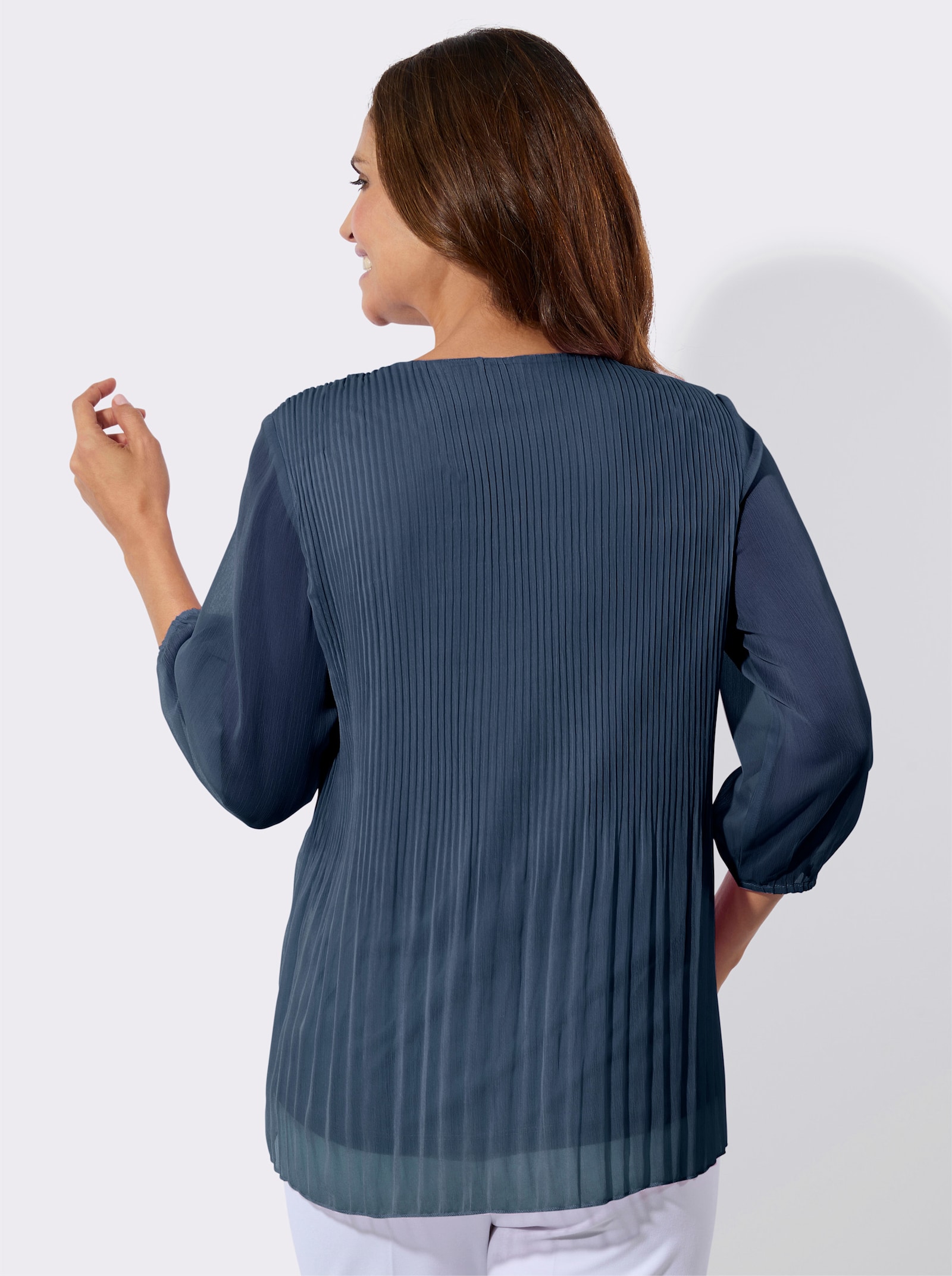 Lange blouse met plisséplooien - donkerblauw