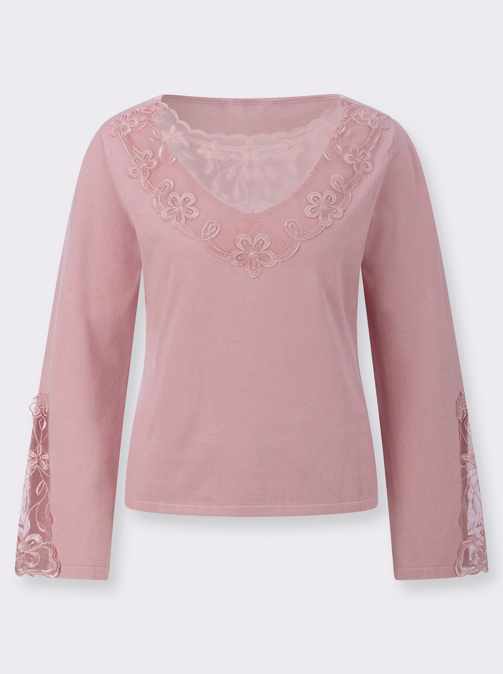 Feinstrickpullover mit Spitzen-Details - hortensie