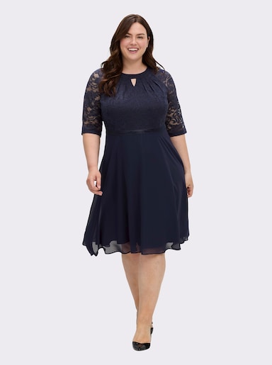 Spitzenkleid mit weitem Rockteil - marine