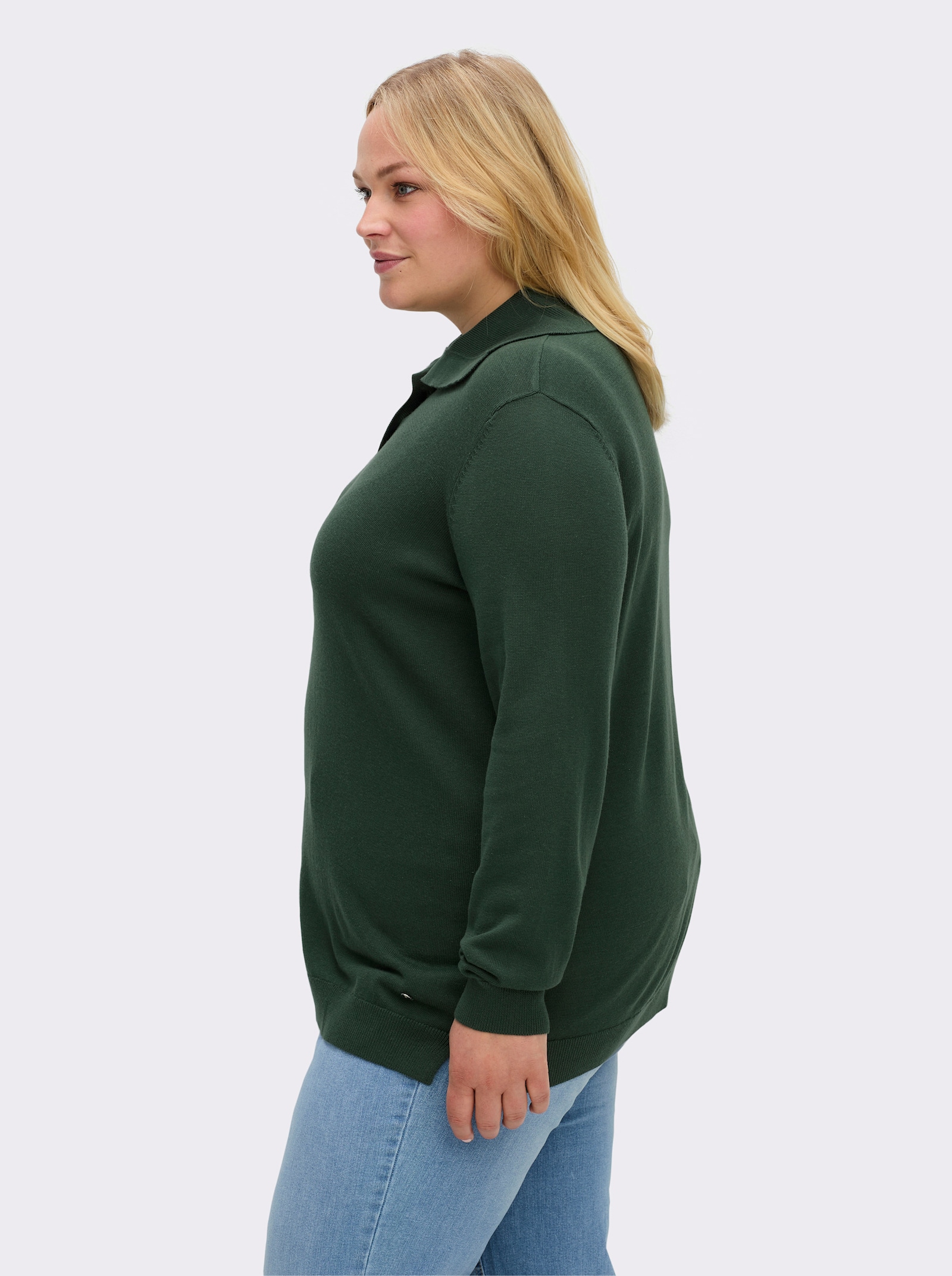 sheego Pullover met knoopsluiting op de kraag - mos