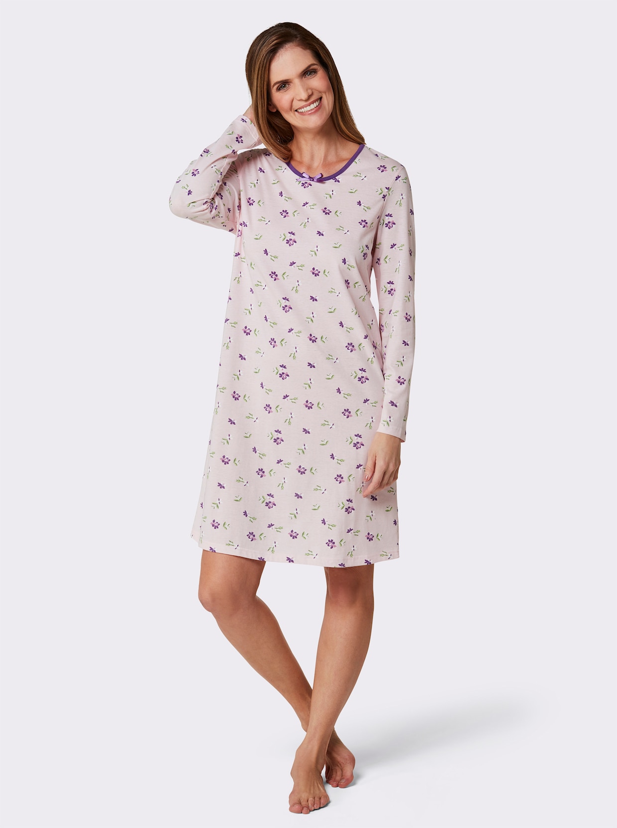 wäschepur Sleepshirts - rosé-lila-bedruckt + lila