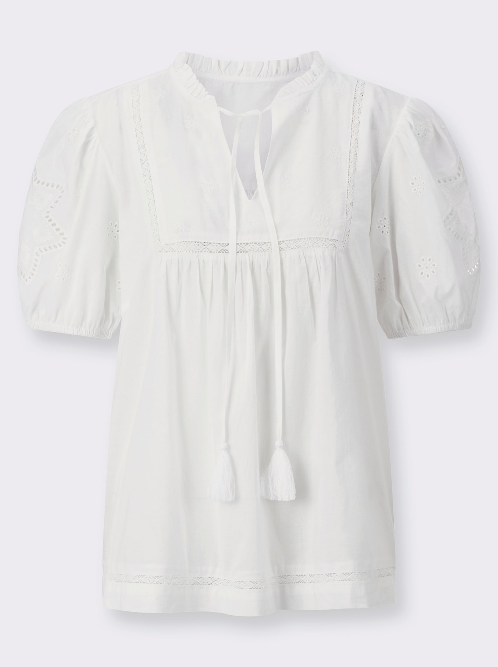 Baumwollbluse mit Puffärmeln - ecru