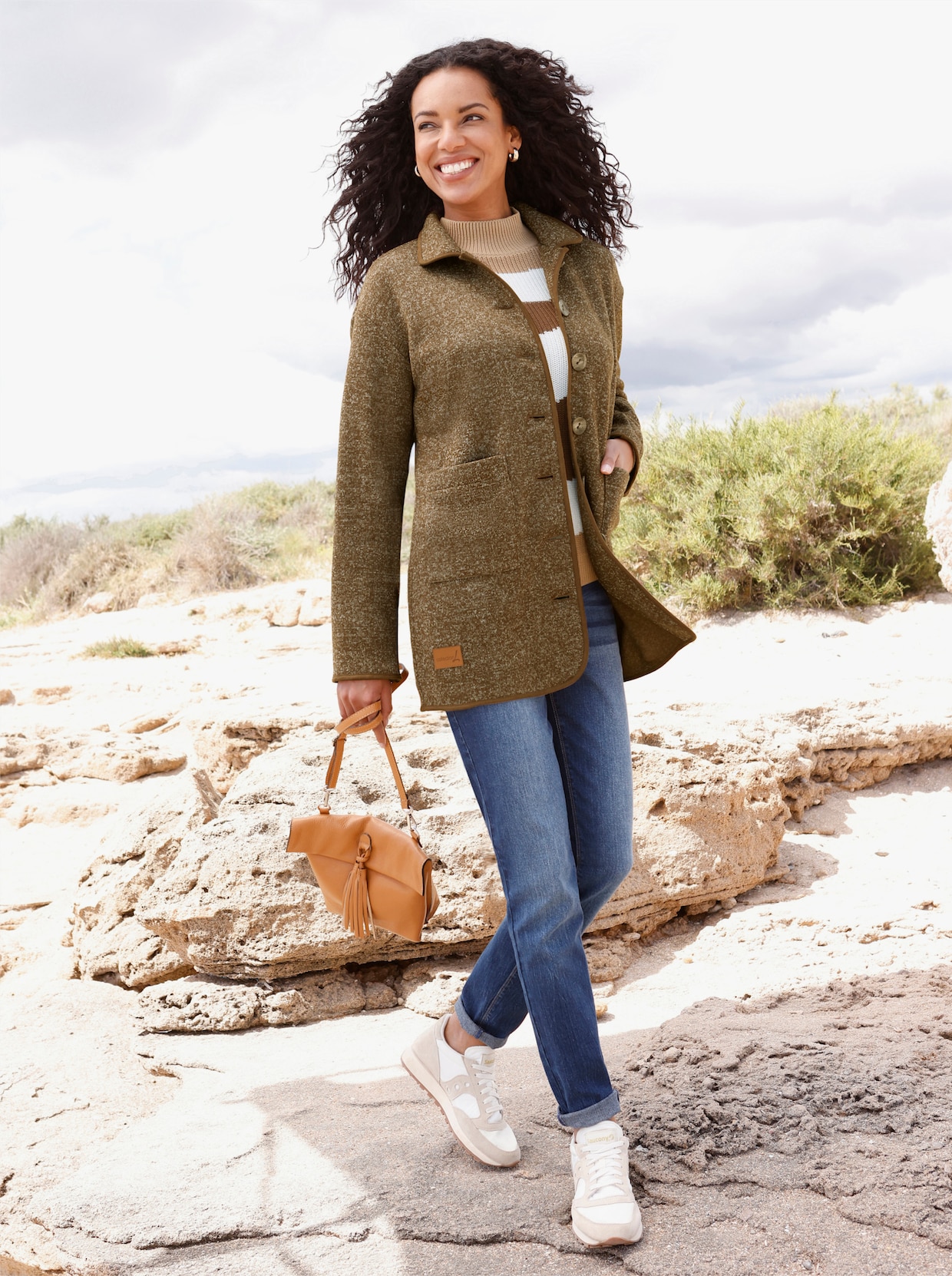 Strickfleecejacke - camel-ecru-meliert