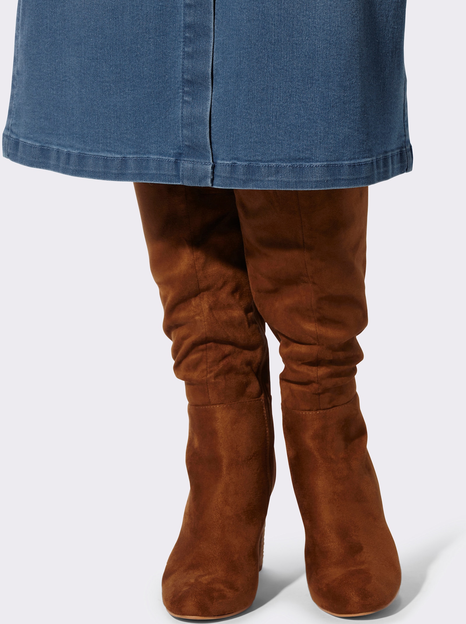 Jeansrock mit geripptem Dehnbund - blue-bleached