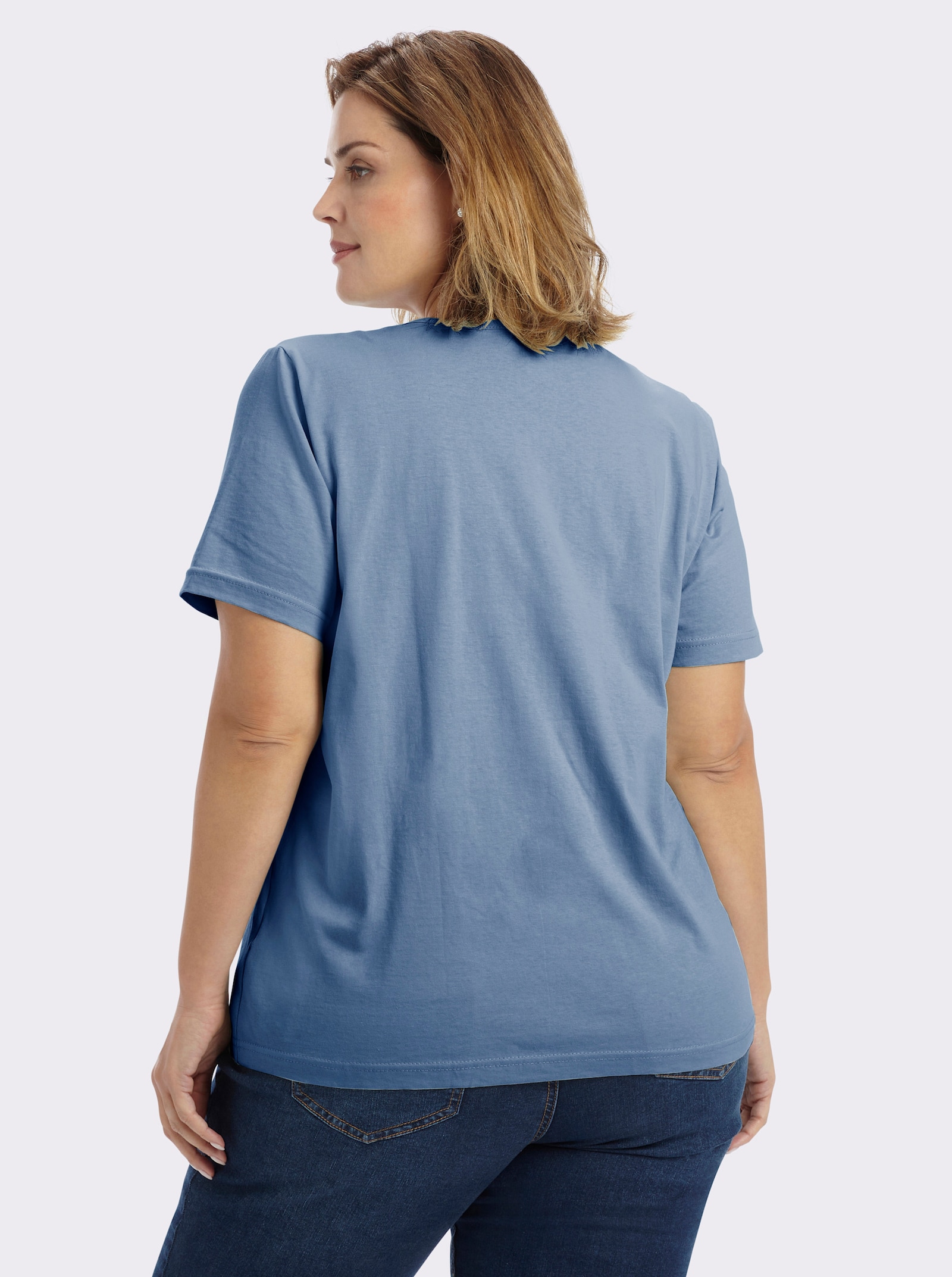 Kurzarmshirt mit V-Ausschnitt - bleu