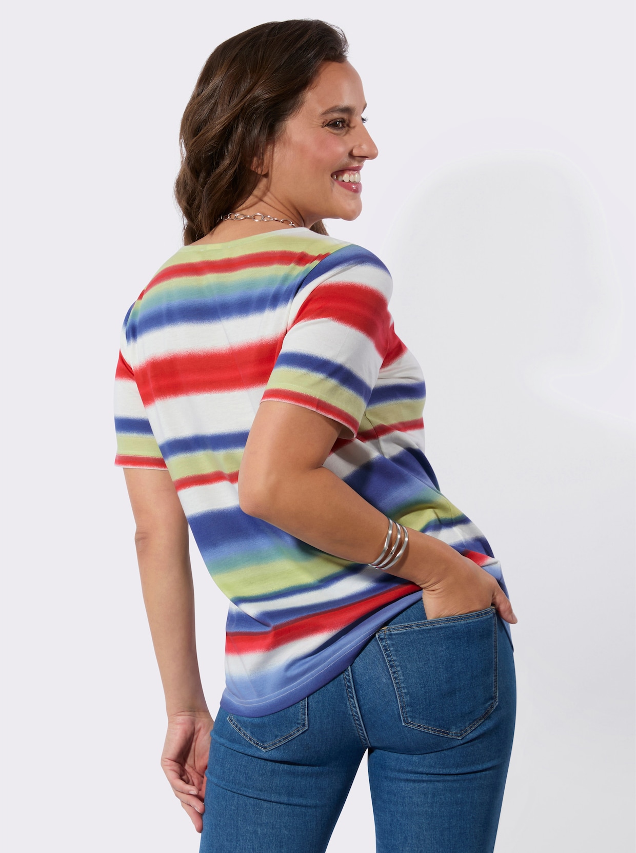 Print-Shirt - jeansblau-rot-bedruckt