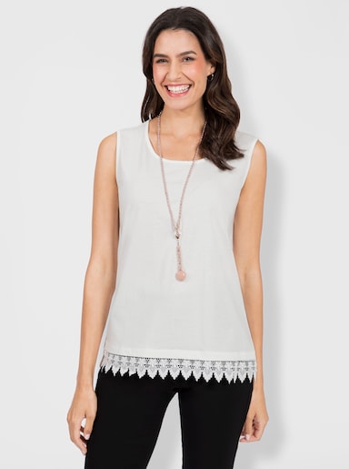 Shirttop mit Spitzenbordüre - ecru