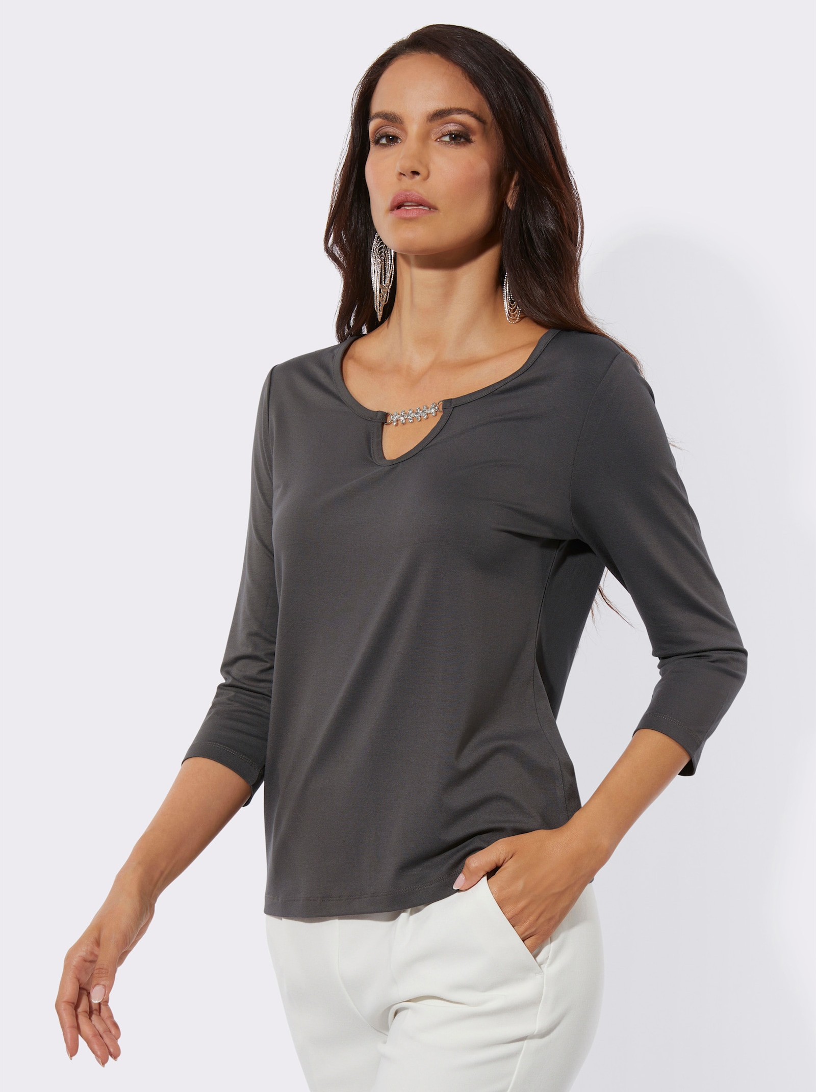3/4-Arm-Shirt mit Zierkette - graphit