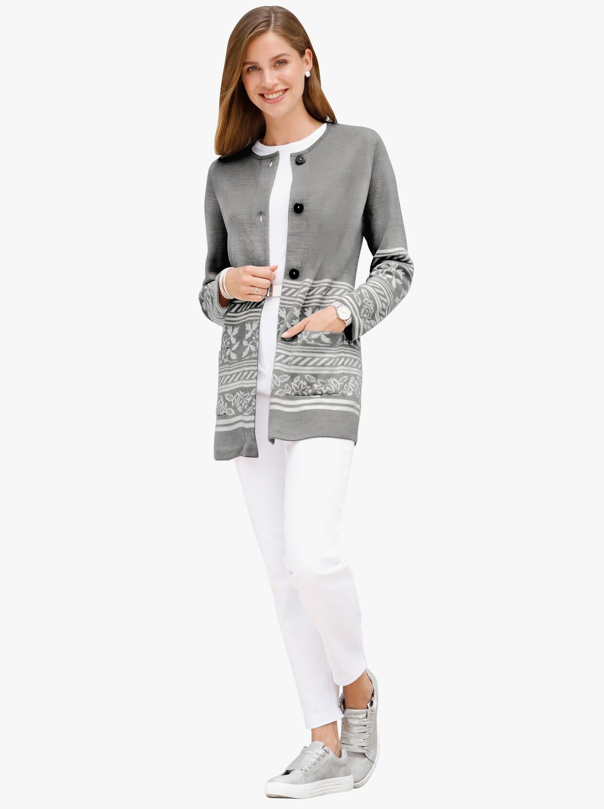 Strickjacke - steingrau-gemustert